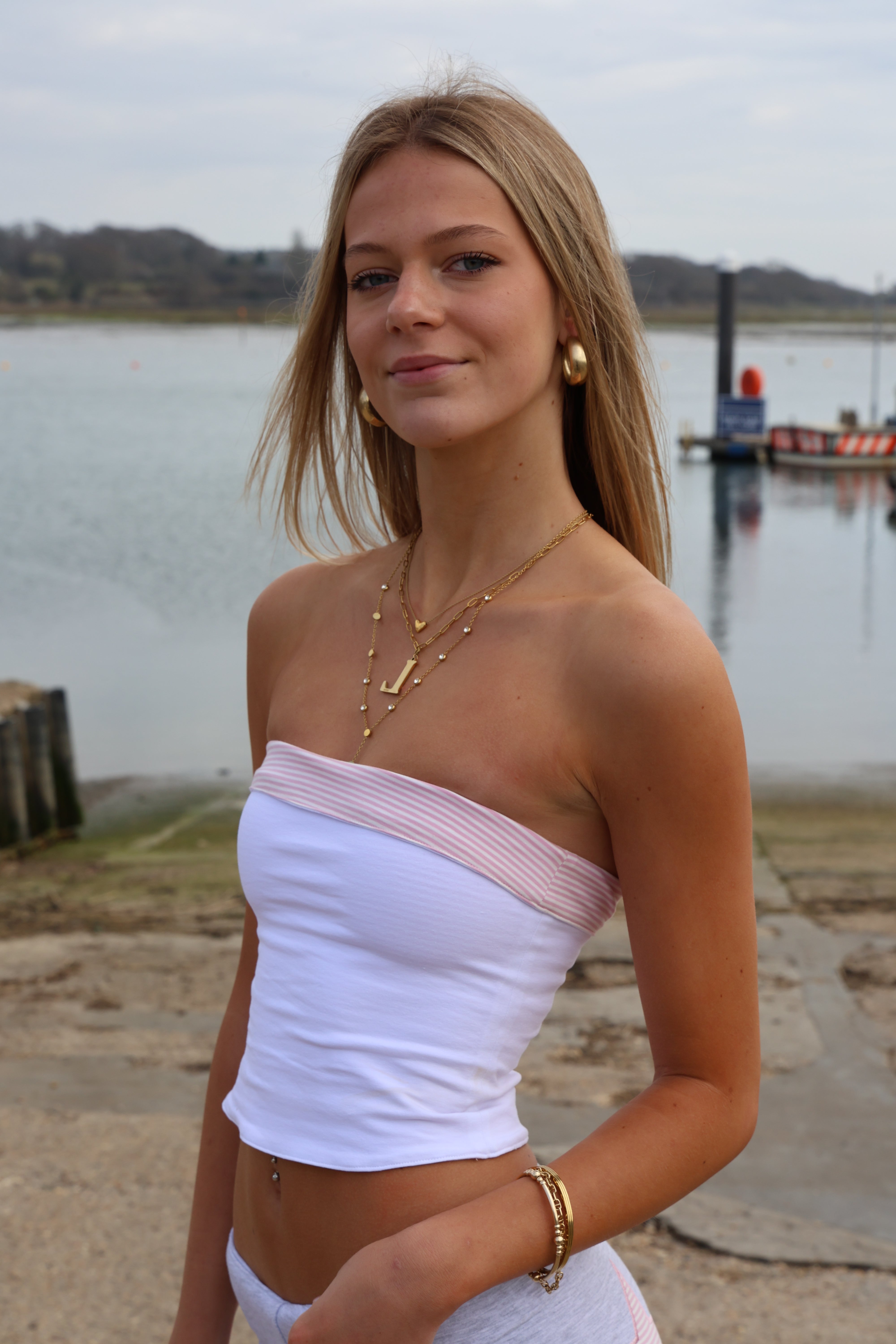 Reversible Jersey Bandeau Pink and White Stripe / White
