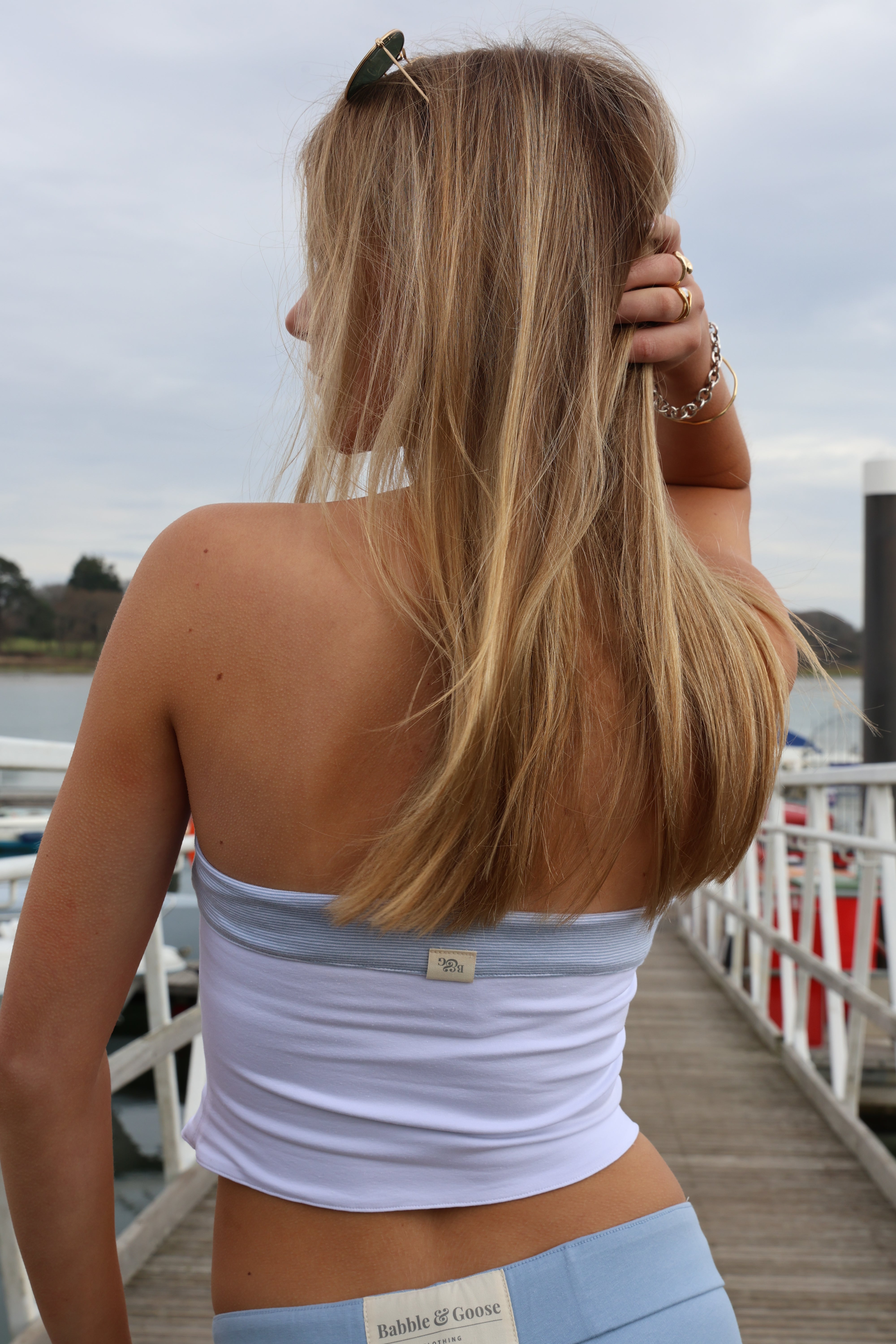 Reversible Jersey Bandeau Dusky Blue Stripe/White