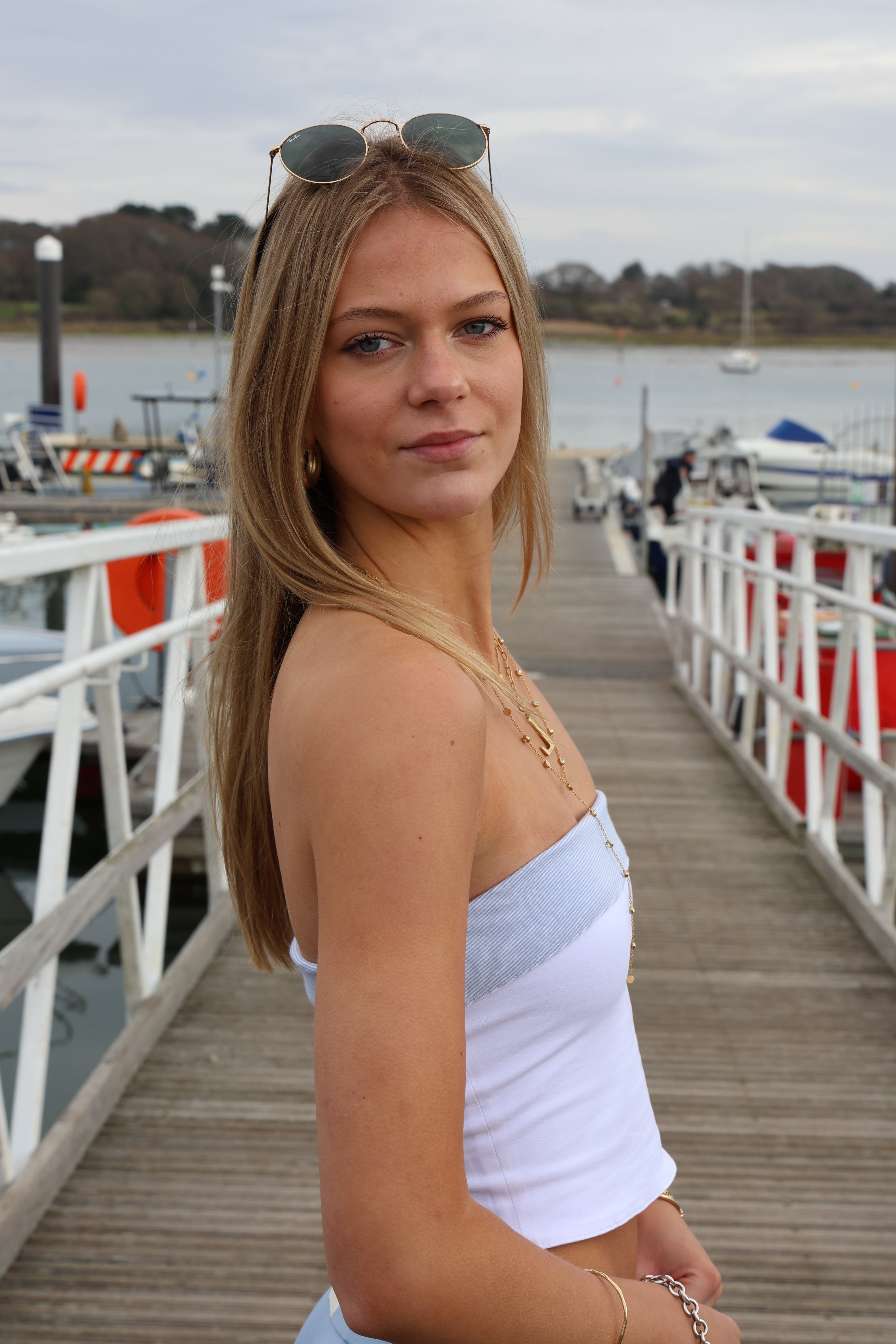 Reversible Jersey Bandeau Dusky Blue Stripe/White