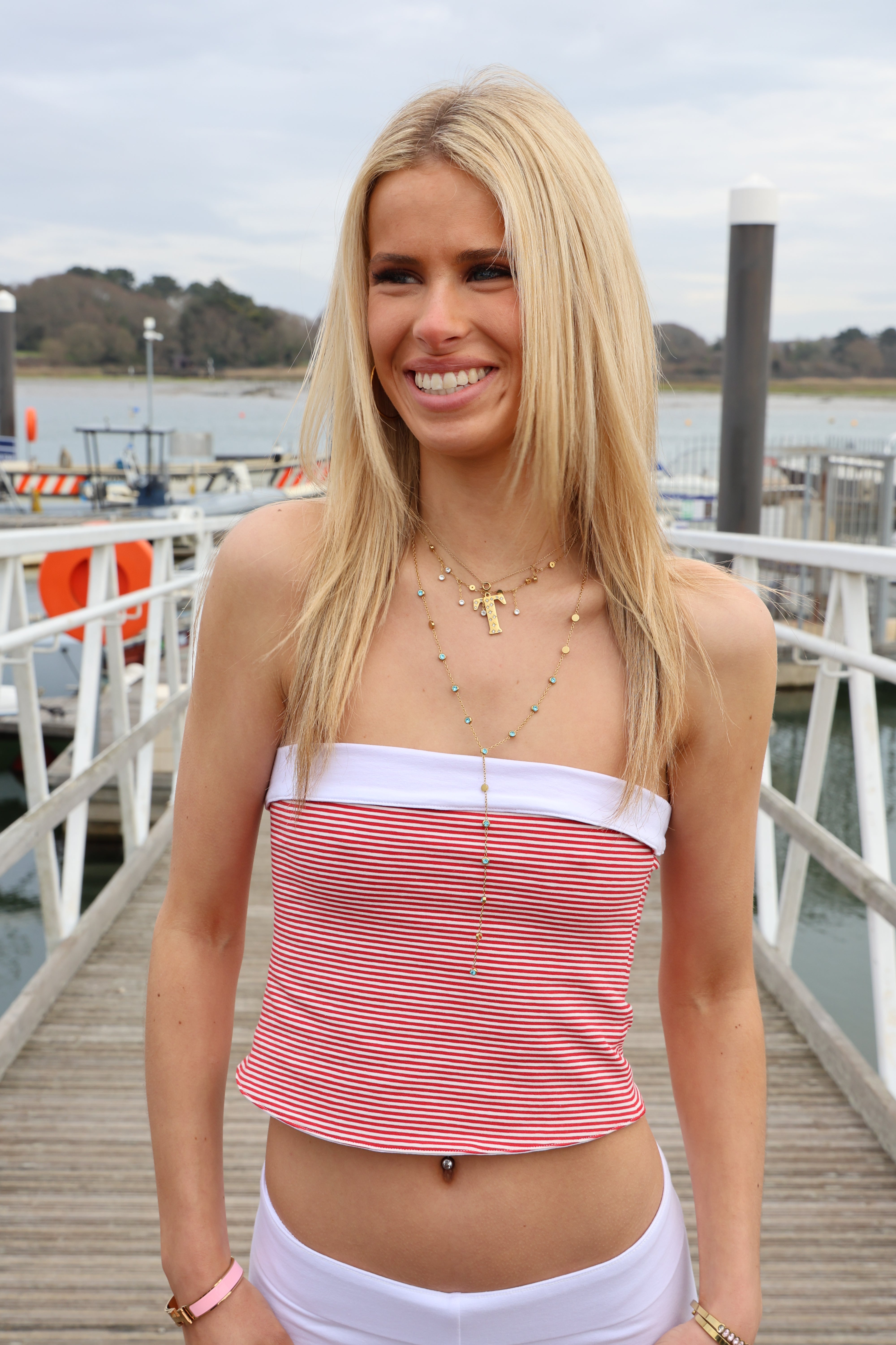 Reversible Jersey Bandeau Red and White Stripe/White