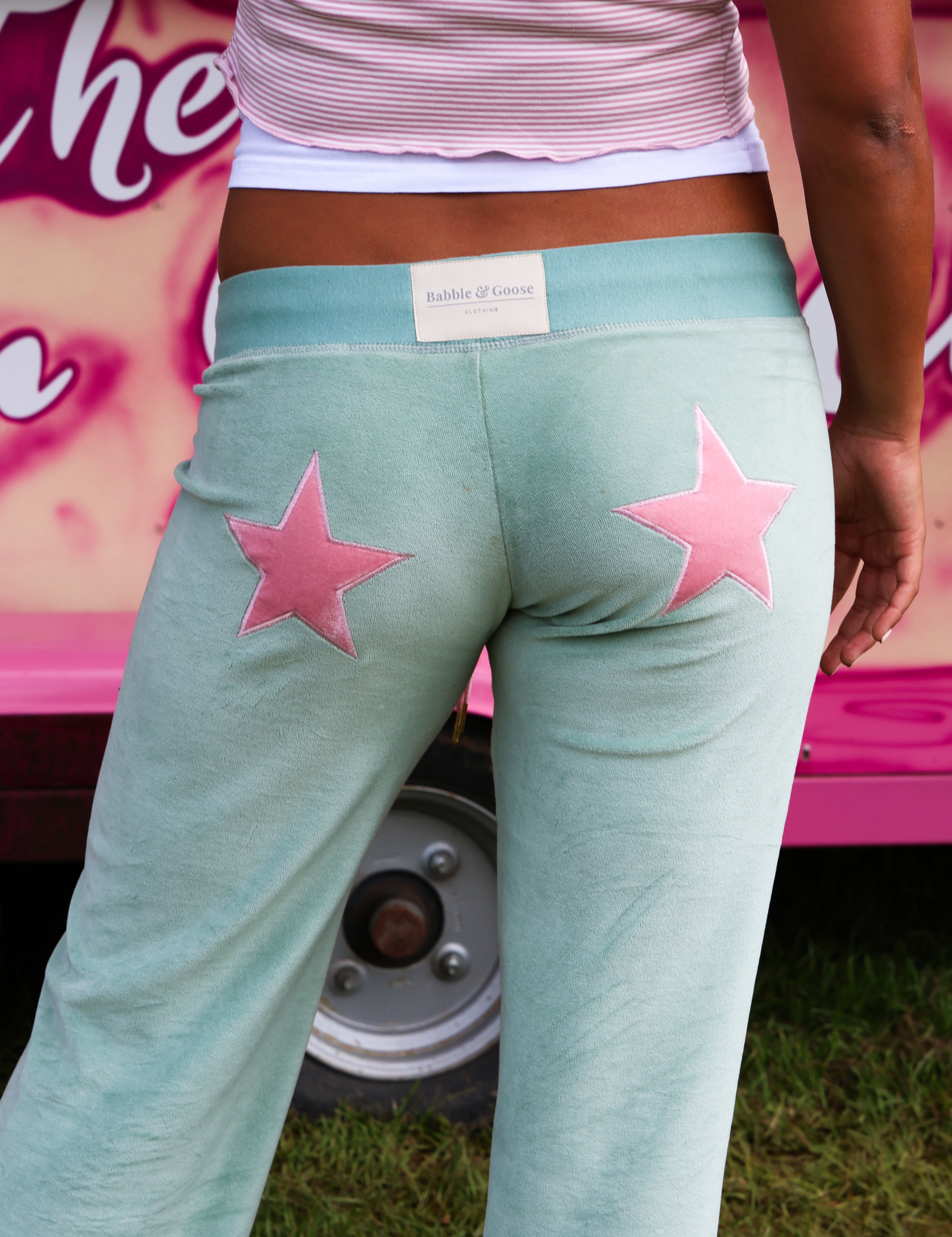 Velour Star Jogger Sage / Pale Pink