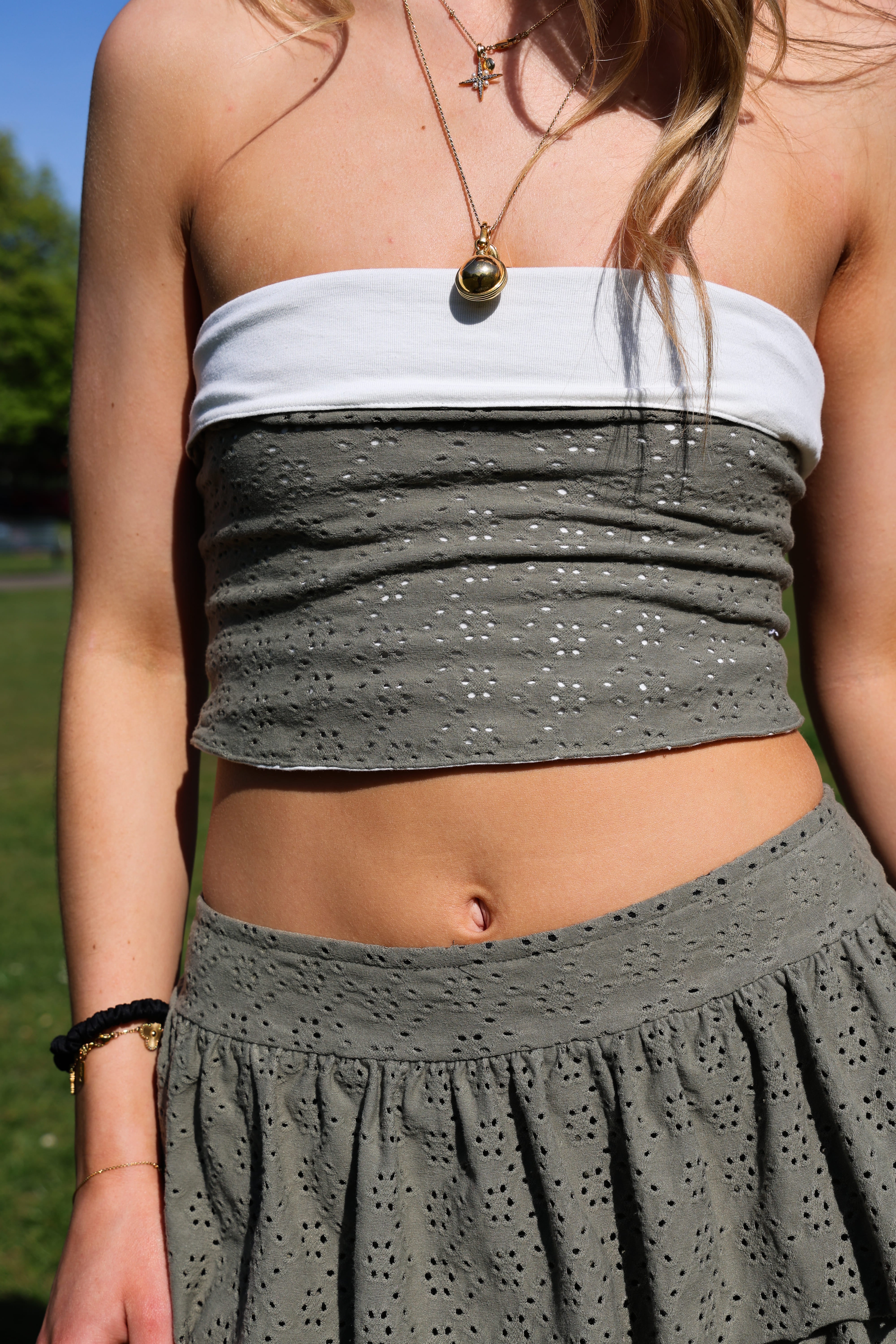 Lily Embroidered Bandeau - Olive