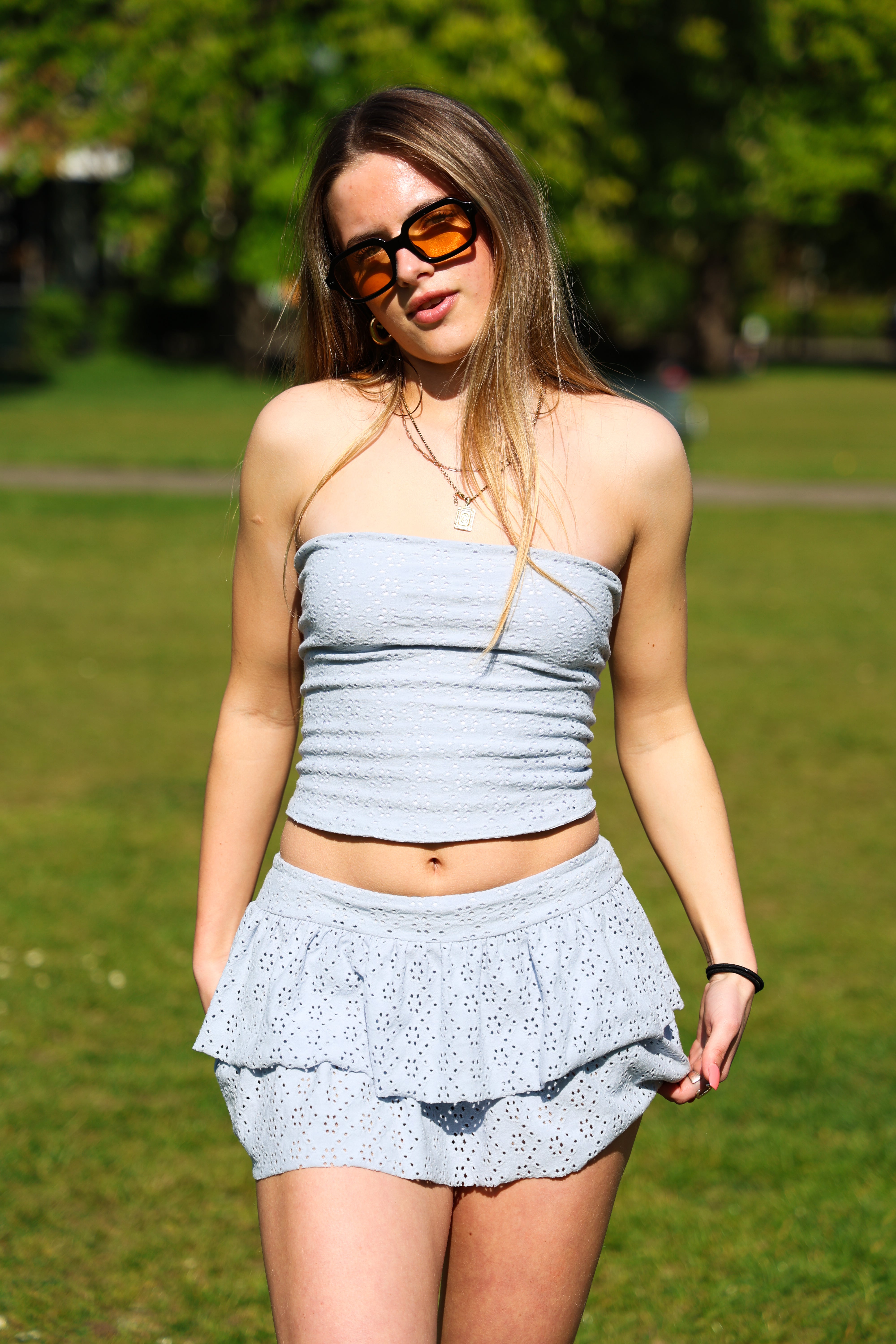 Lily Embroidered Skort - Pale Blue