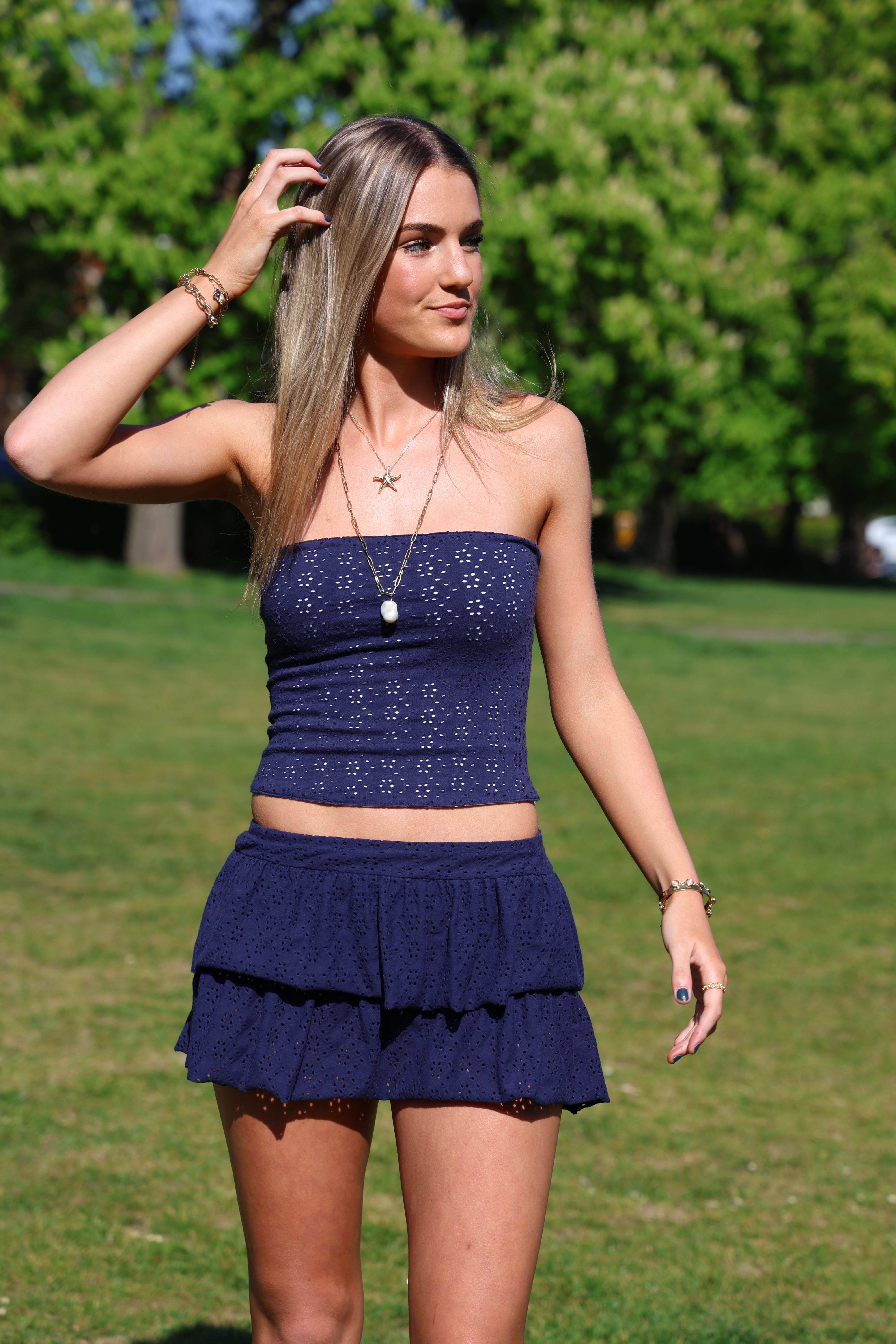 Lily Embroidered Skort - Navy
