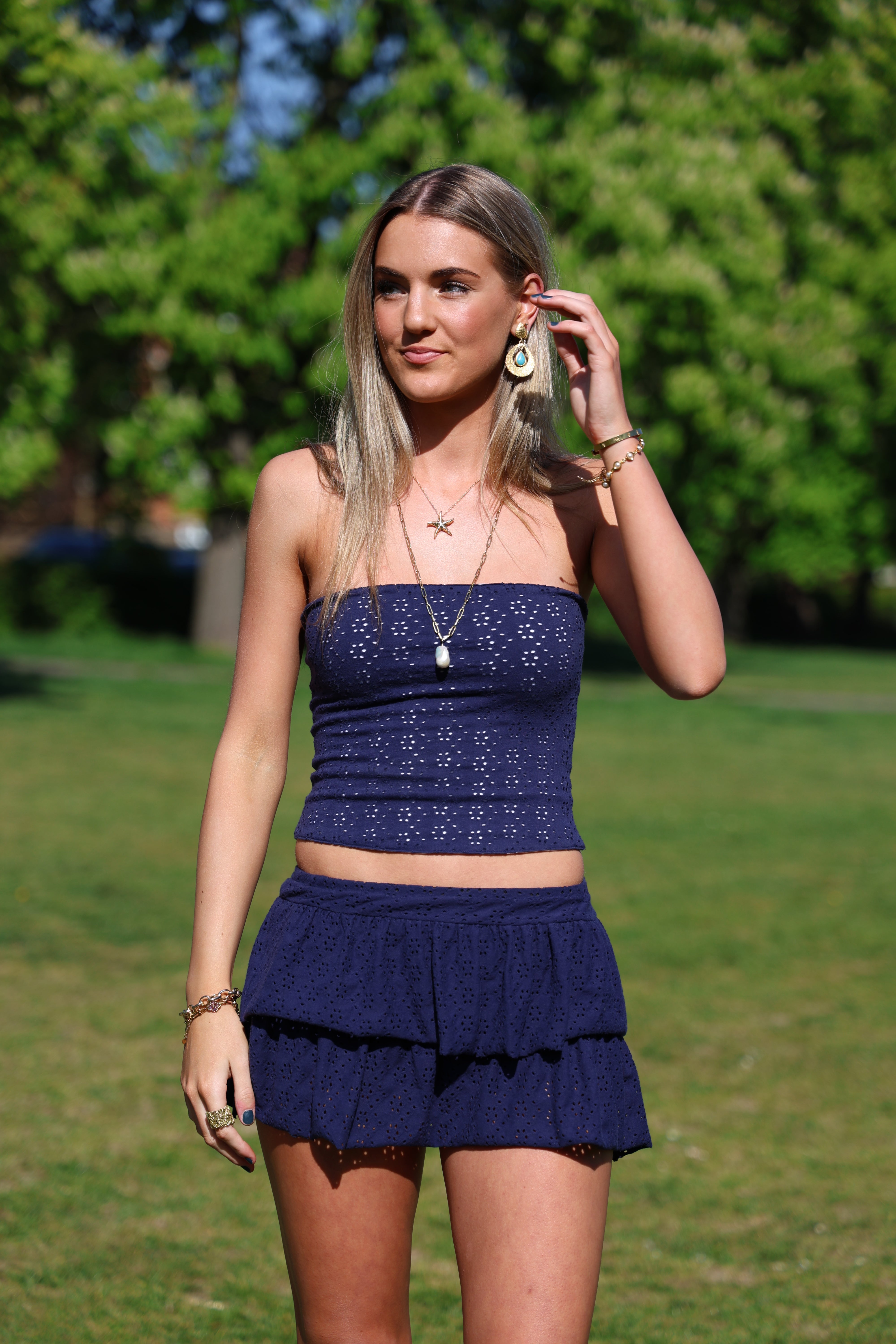 Lily Embroidered Skort - Navy