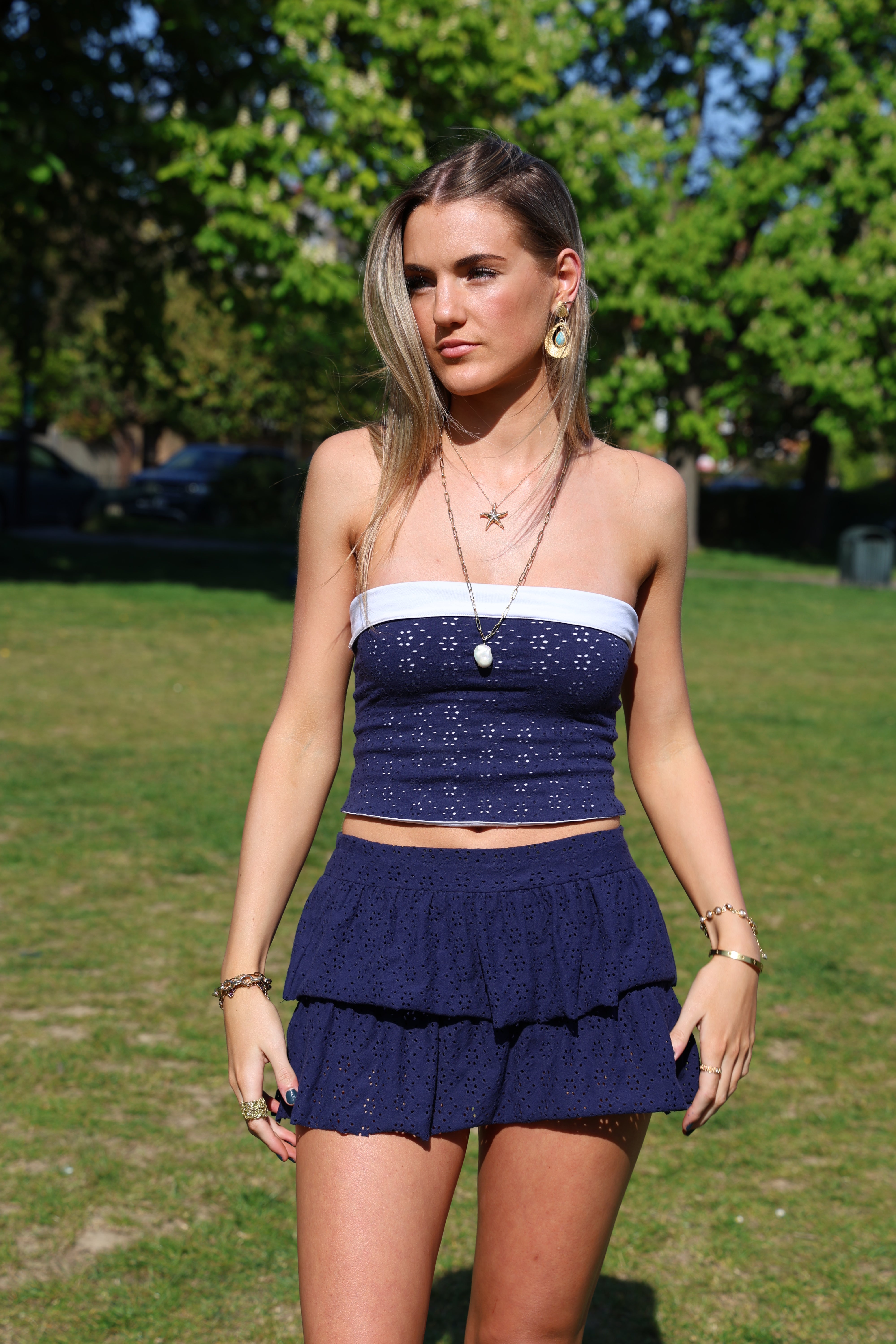 Lily Embroidered Bandeau - Navy