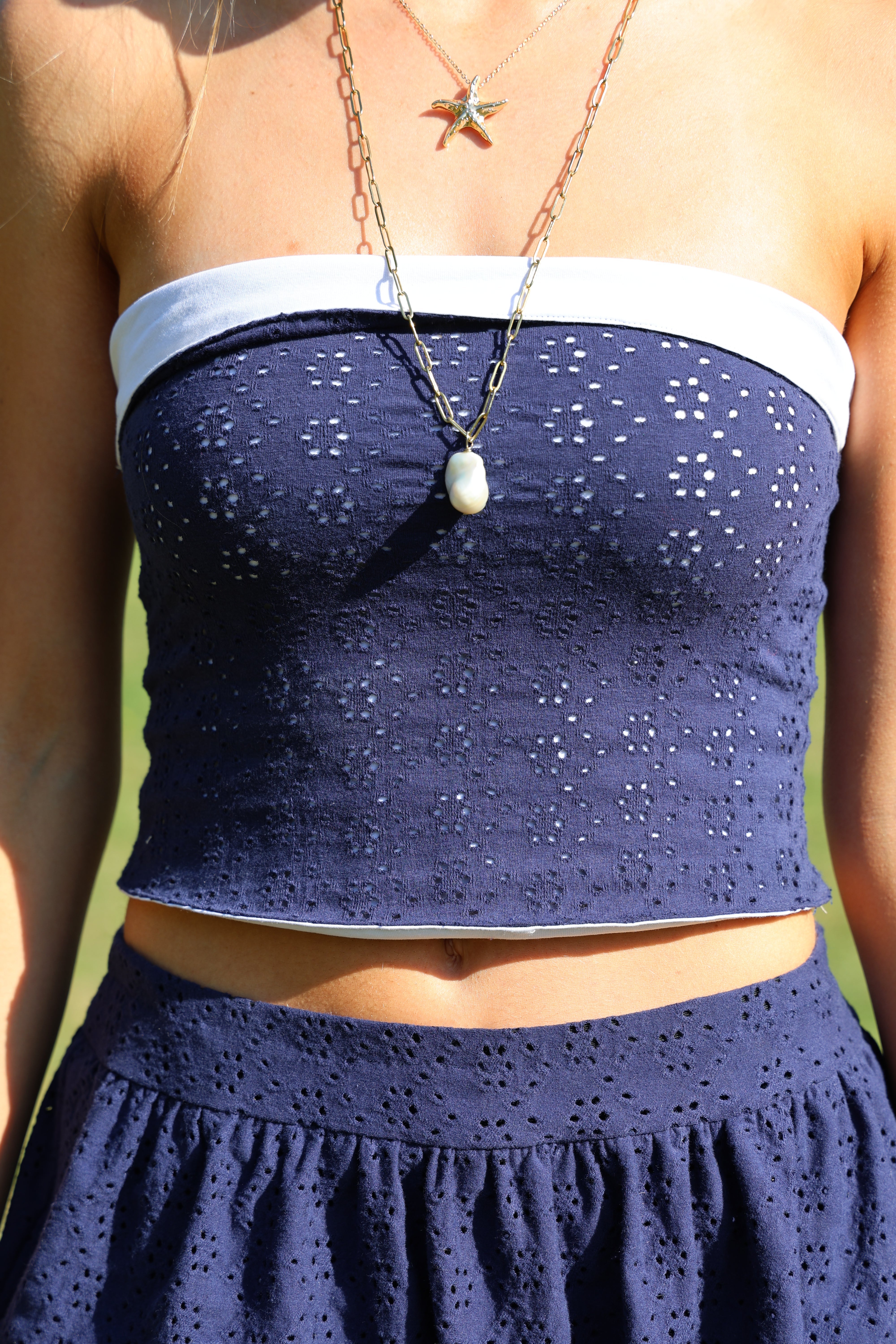 Lily Embroidered Bandeau - Navy