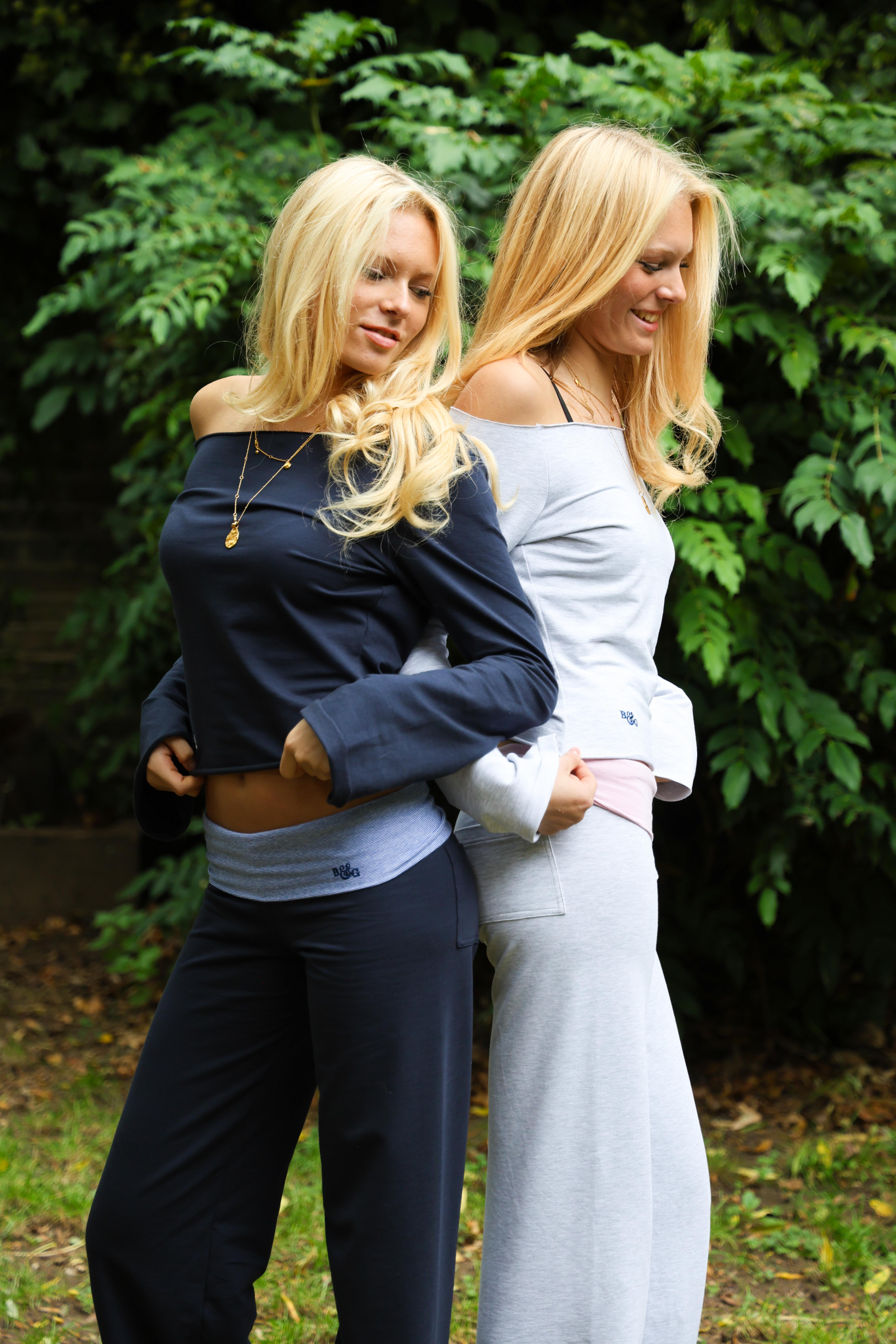 Etalie Fold-Over Joggers - Navy & Navy Stripe