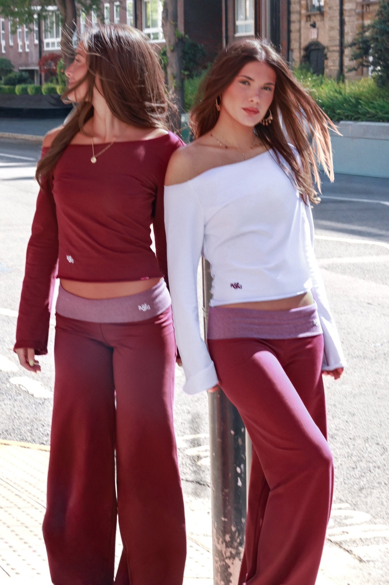 Etalie Fold-Over Joggers - Bordeaux / Bordeaux Stripe - Babble & Goose