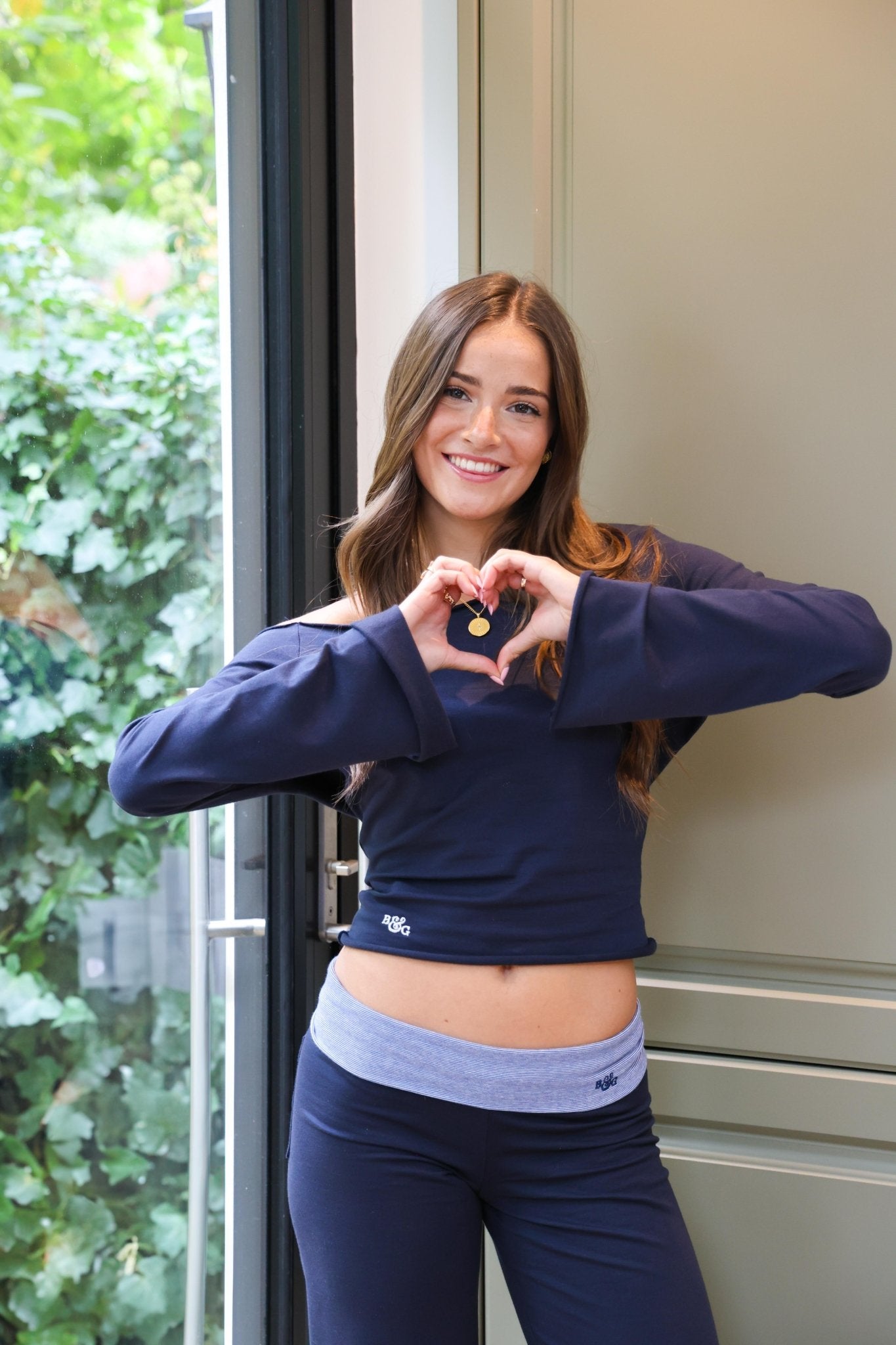 Etalie Fold - Over Joggers - Navy & Navy Stripe - Babble & Goose