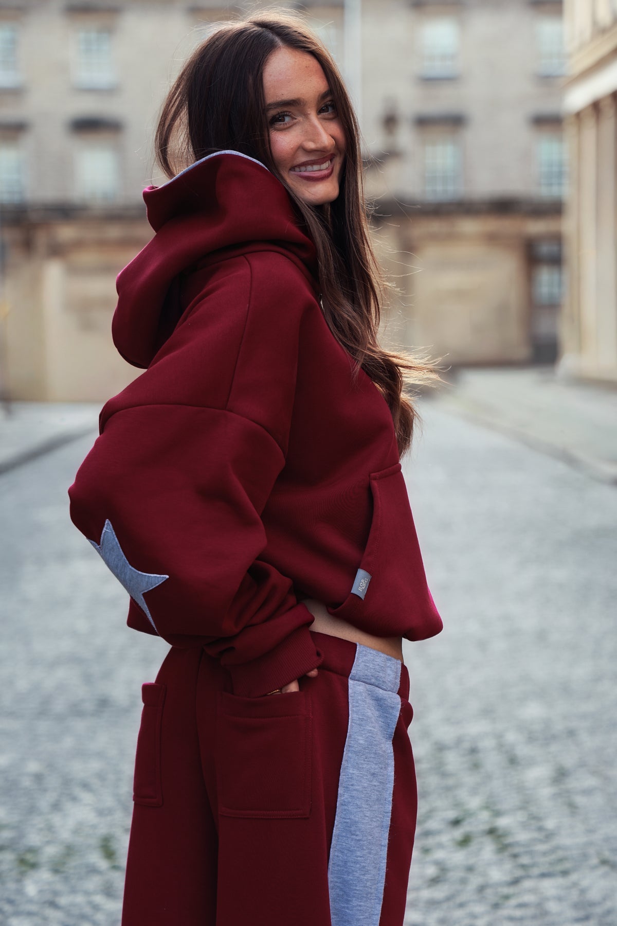 The Daisy Hoodie - Bordeaux & Light Grey Melange Jersey
