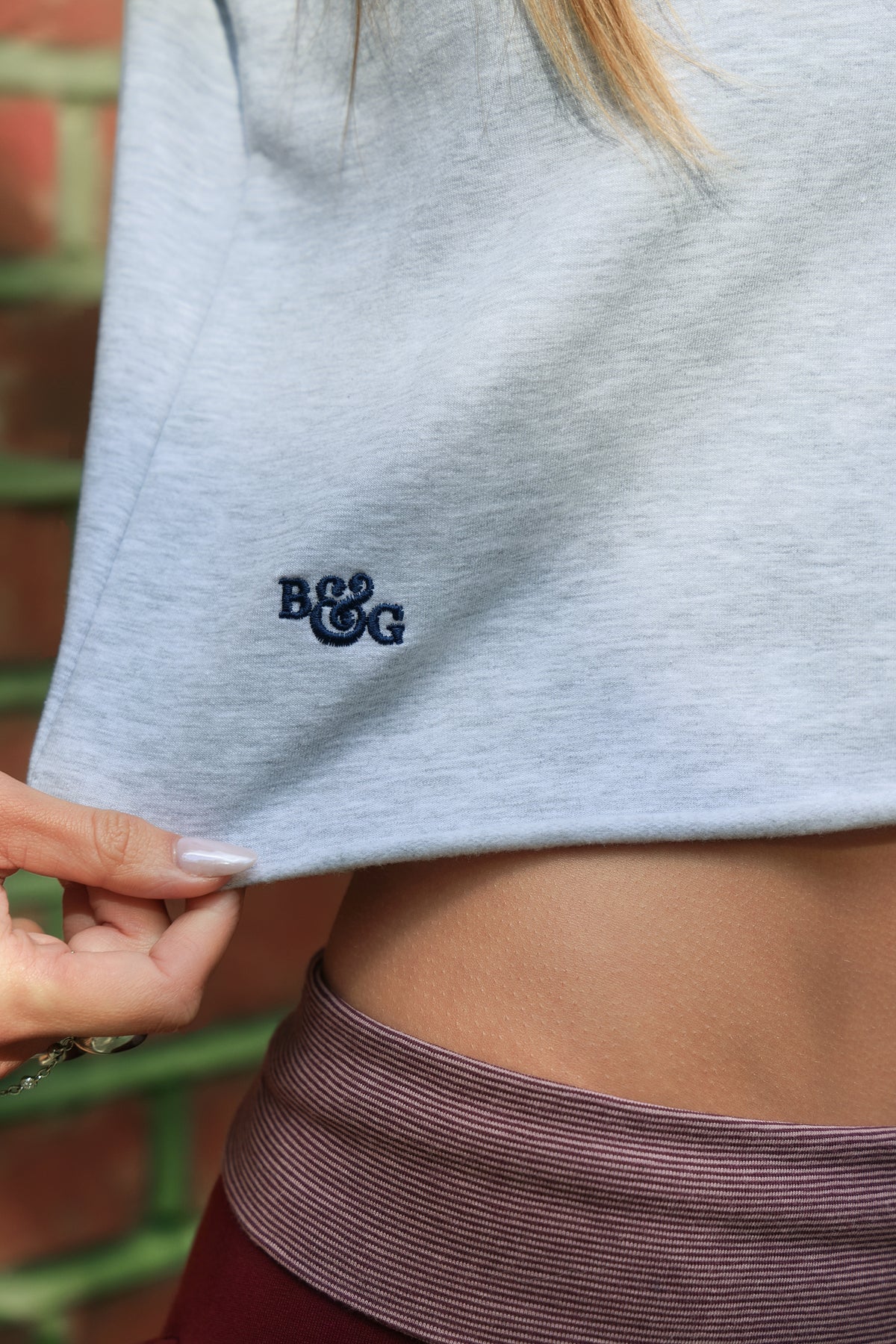 Holly Light Grey & Navy Embroidery Half Sleeve Top