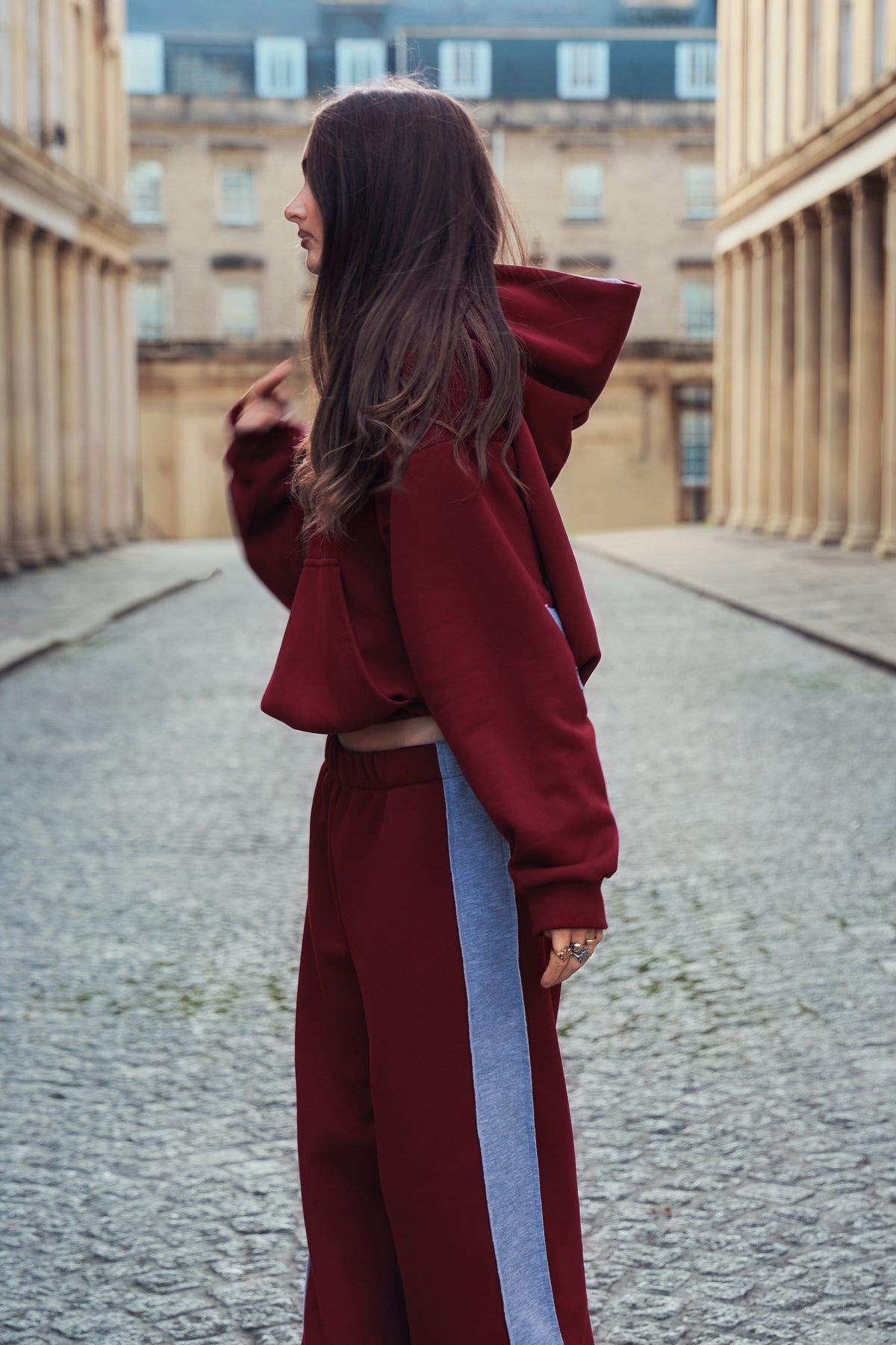 The Daisy Hoodie - Bordeaux & Light Grey Melange Jersey