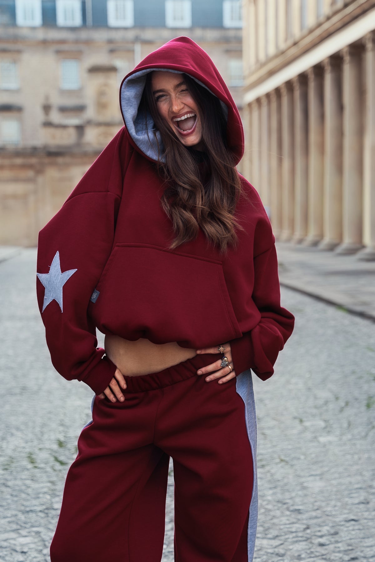 The Daisy Hoodie - Bordeaux & Light Grey Melange Jersey