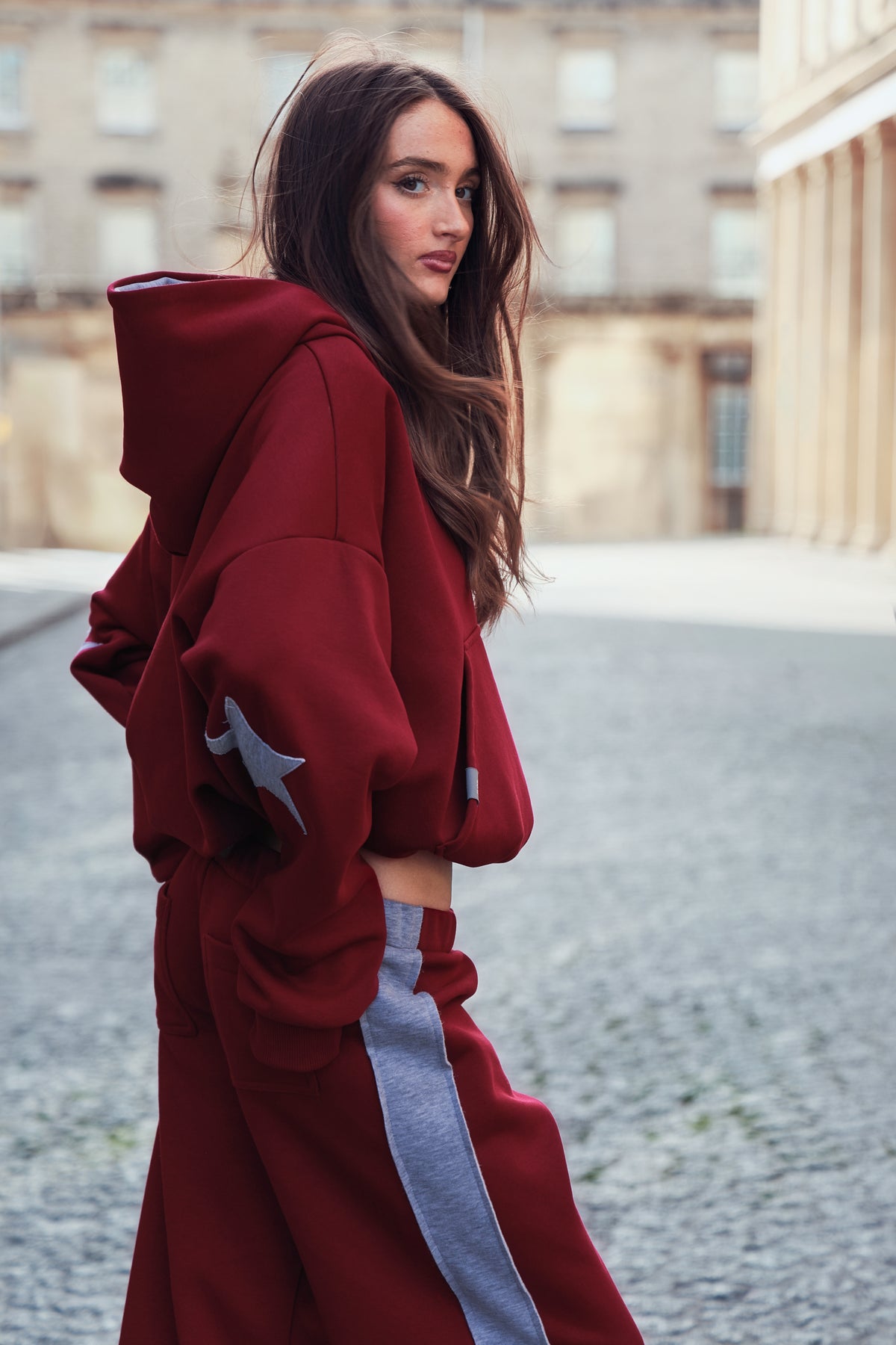 The Daisy Hoodie - Bordeaux & Light Grey Melange Jersey