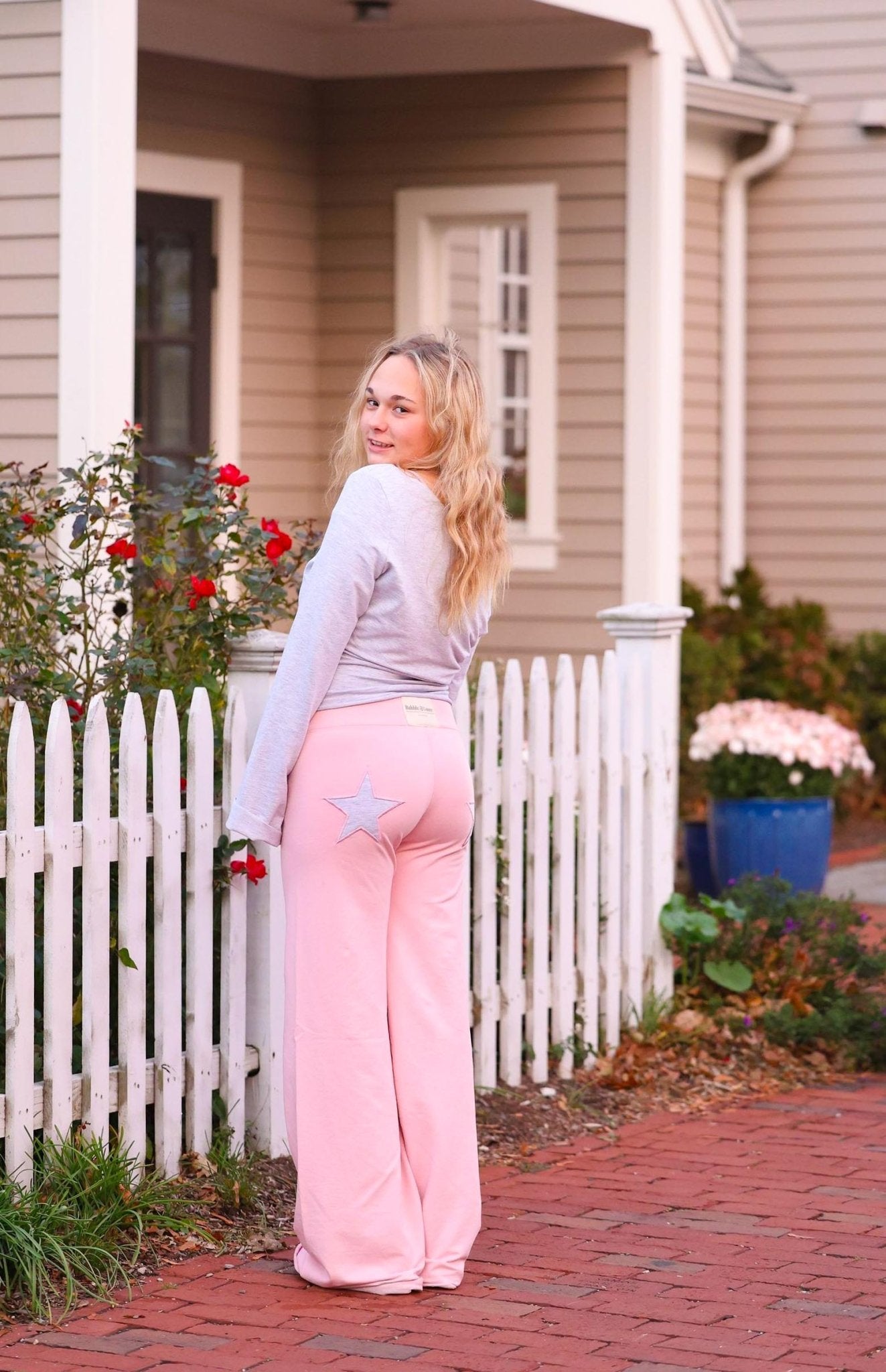 Jersey Stars Contrast Joggers Pale Pink/Light Grey - Babble & Goose