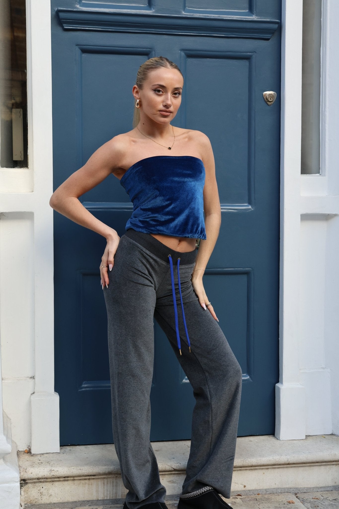 Leila Leopard Star Joggers - Charcoal/Royal Blue - Babble & Goose