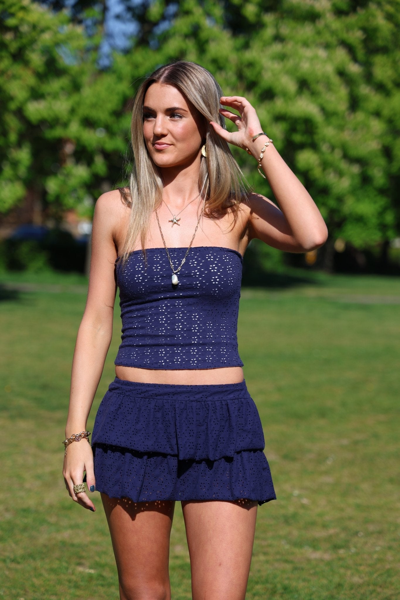 Lily Embroidered Skort - Navy - Babble & Goose