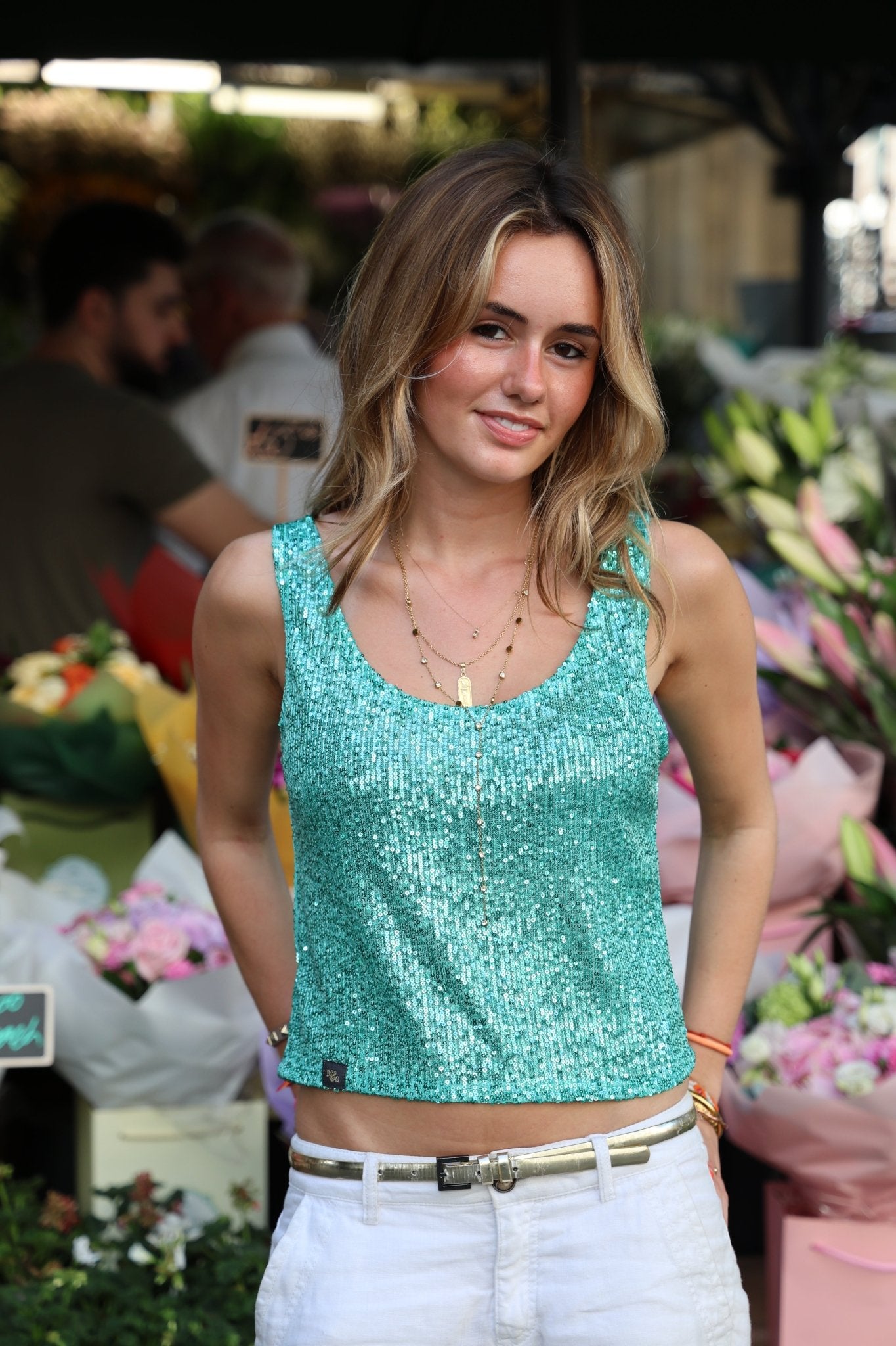 Rosa Sequin Vest Top - Jade - Babble & Goose