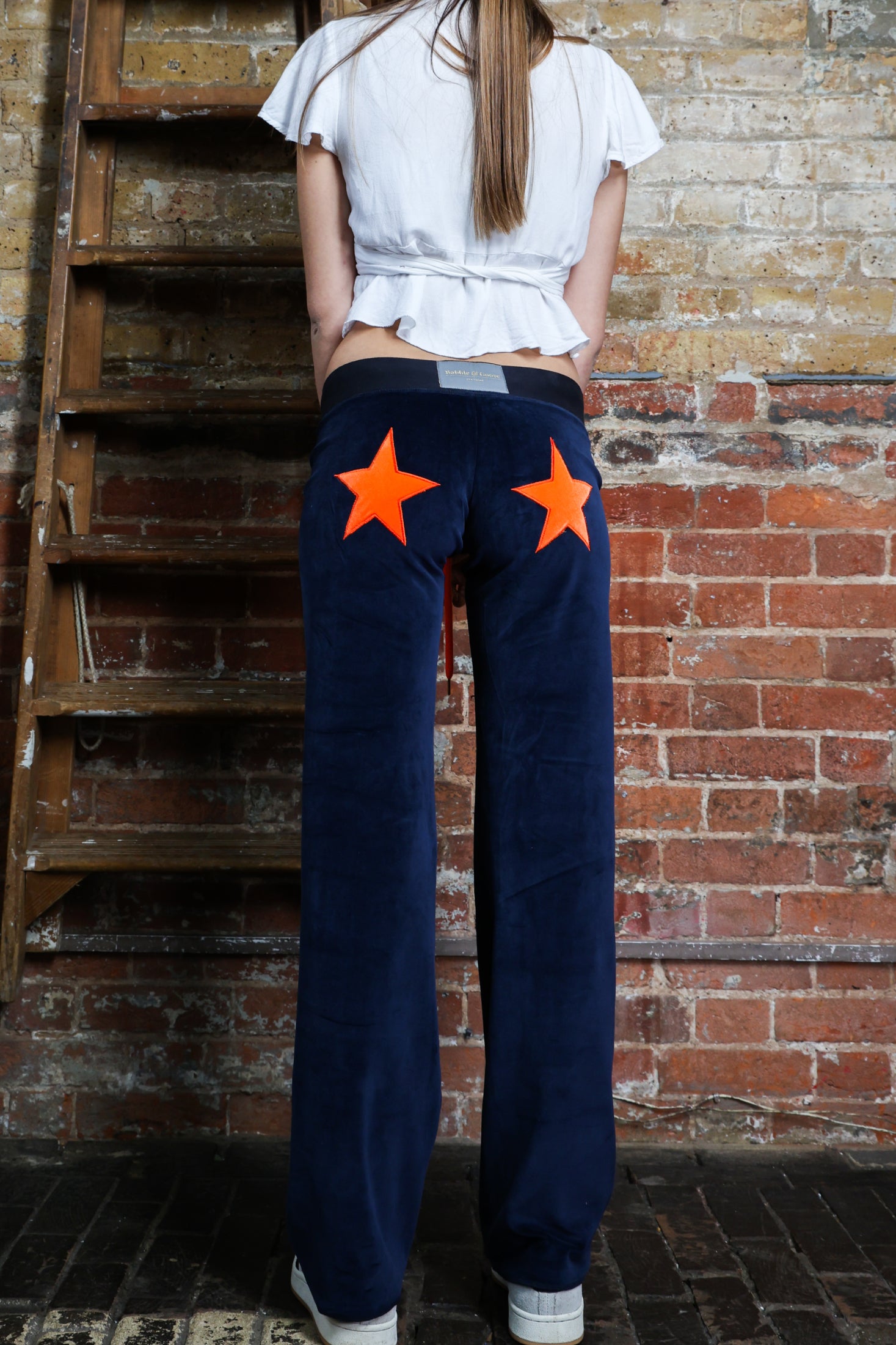 Velour Star Jogger Navy / Neon Orange