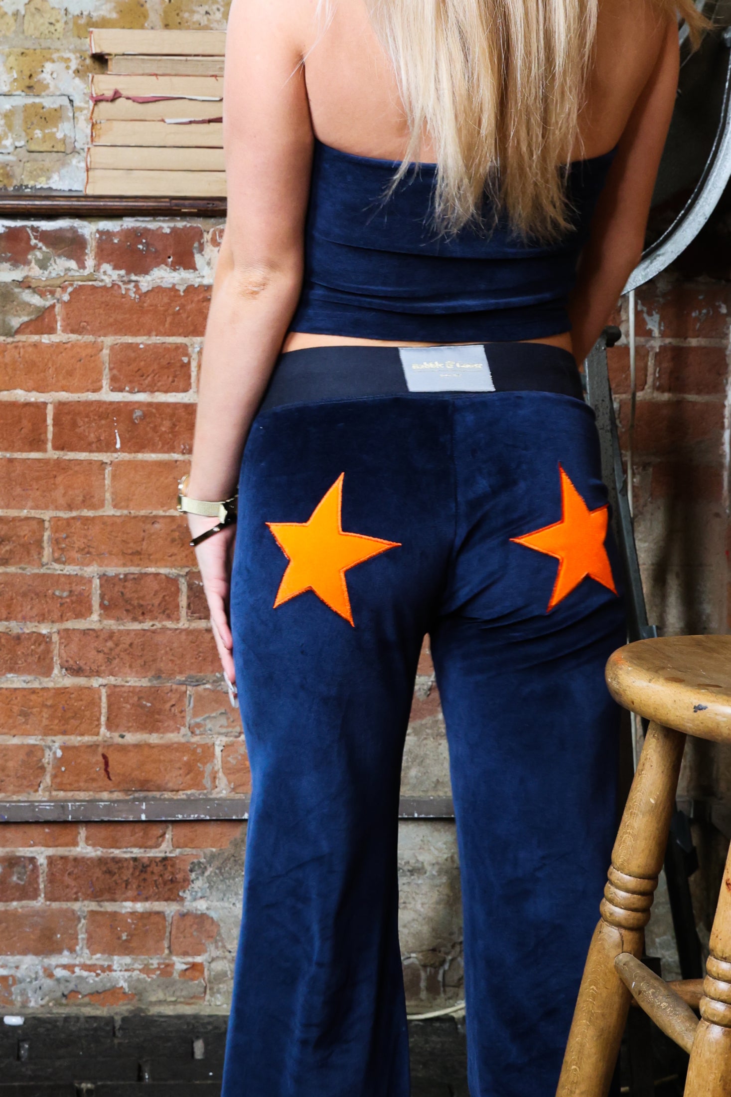 Velour Star Jogger Navy / Neon Orange
