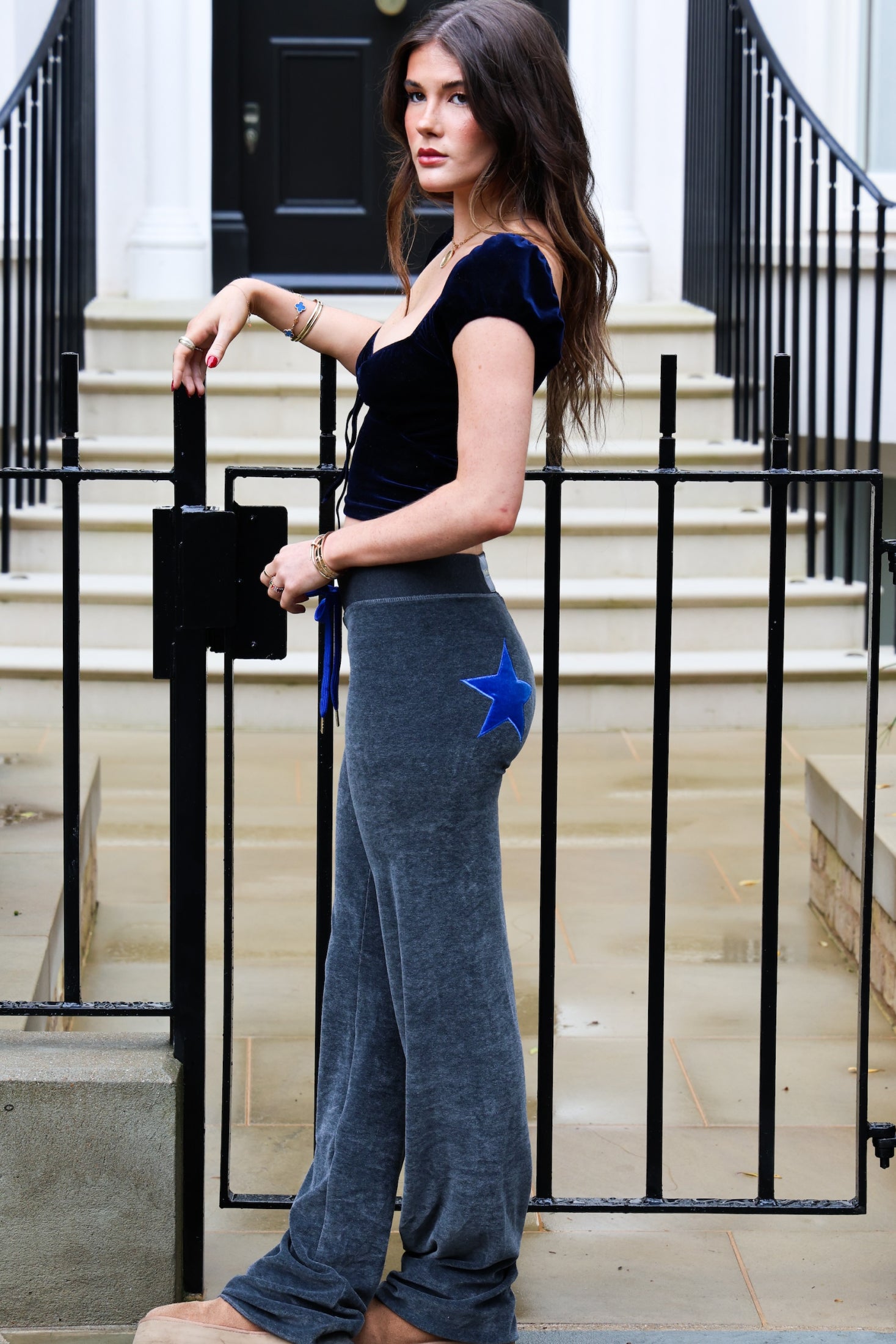 Velour Star Jogger Charcoal / Royal Blue
