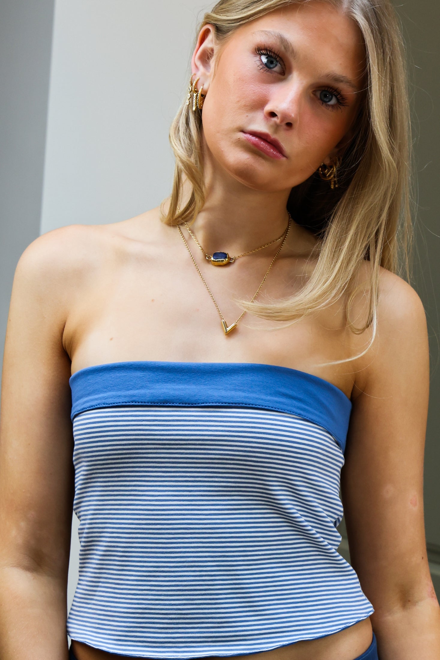 Reversible Jersey Bandeau Indigo Stripe / Indigo