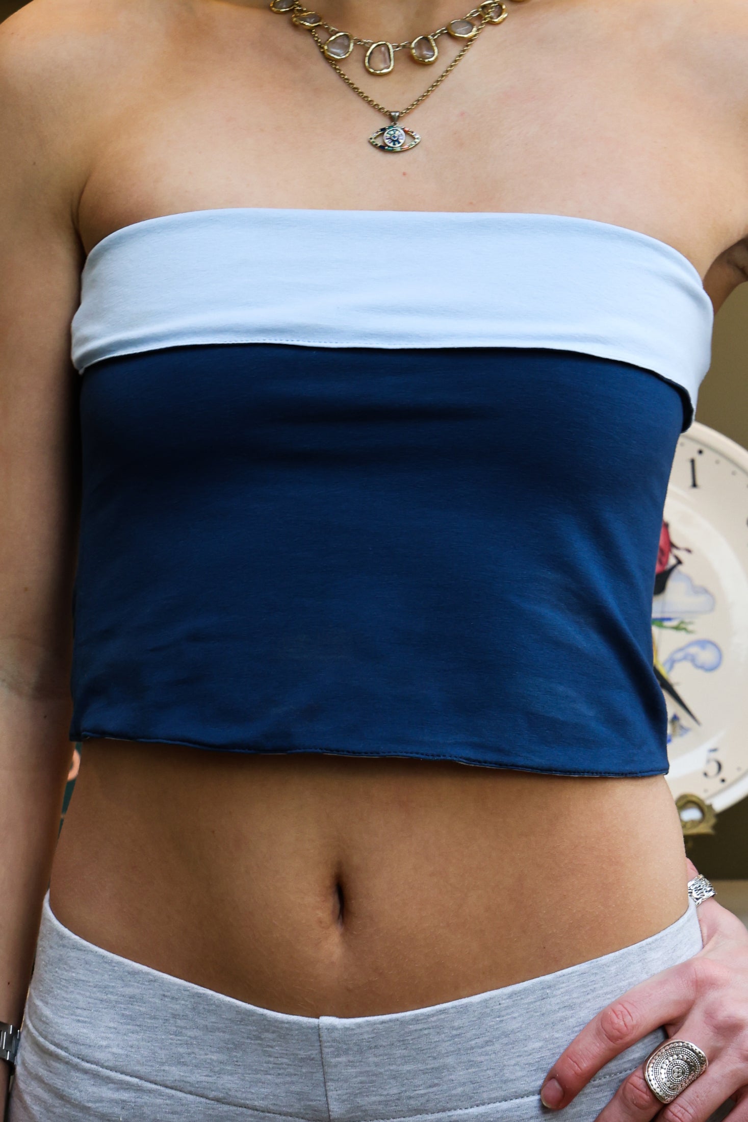 Reversible Jersey Bandeau Navy / Pale Blue