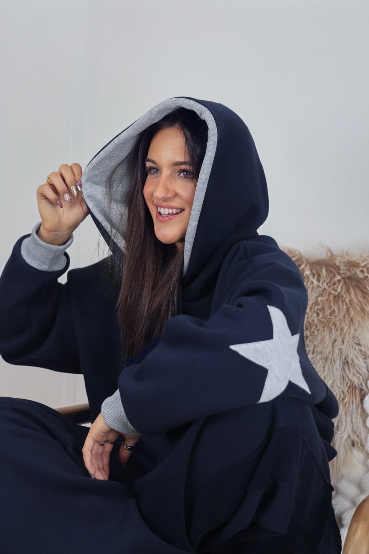 The Daisy Hoodie - Dark Navy & Light Grey Melange Jersey - Babble & Goose