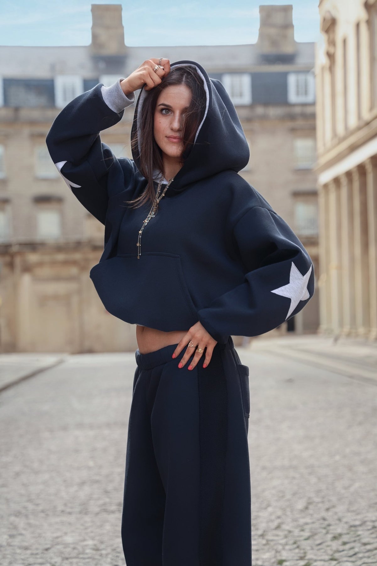 The Daisy Hoodie - Dark Navy & Light Grey Melange Jersey - Babble & Goose