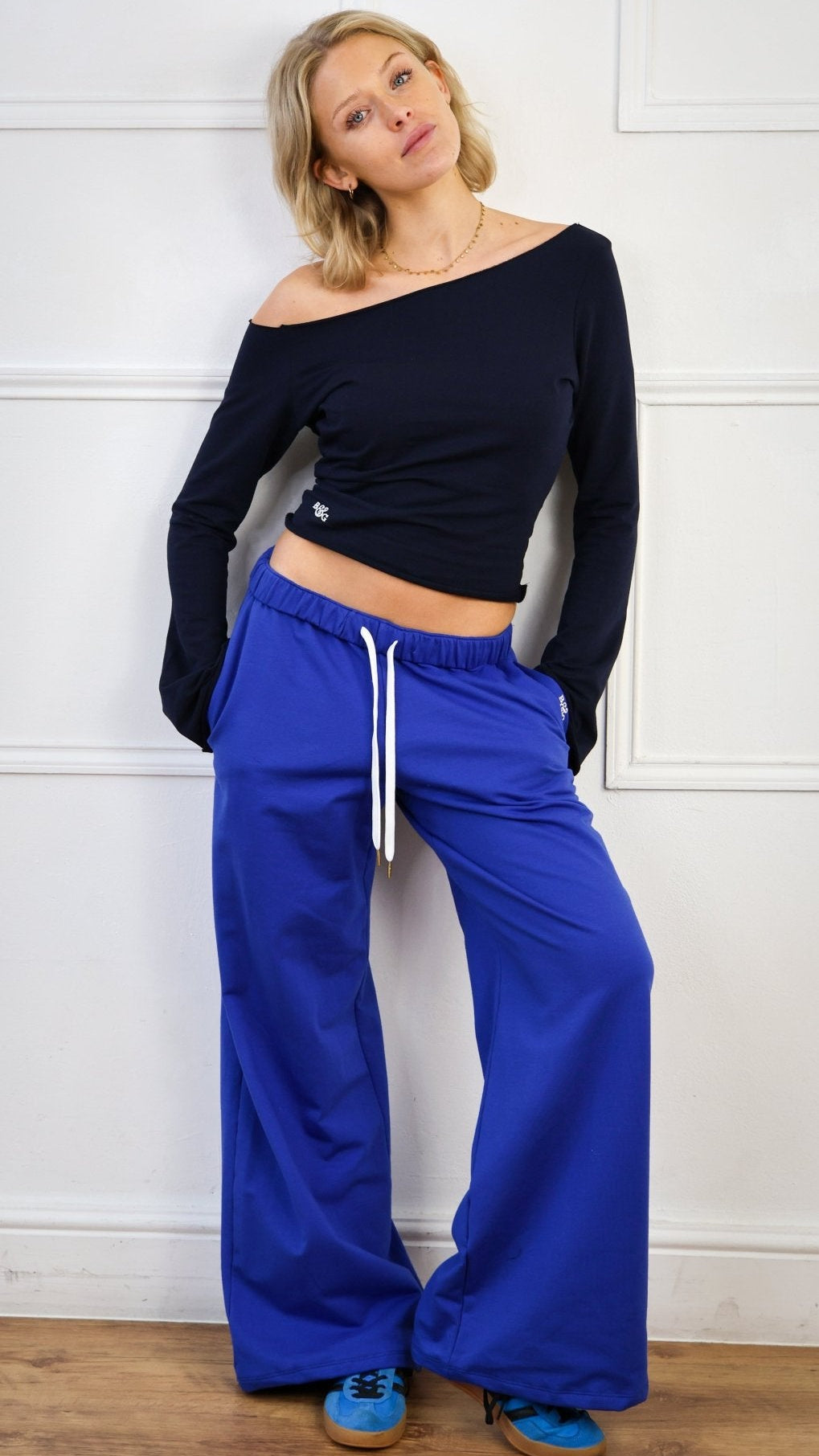 Tilly Wide Leg Joggers cobalt/white - Babble & Goose