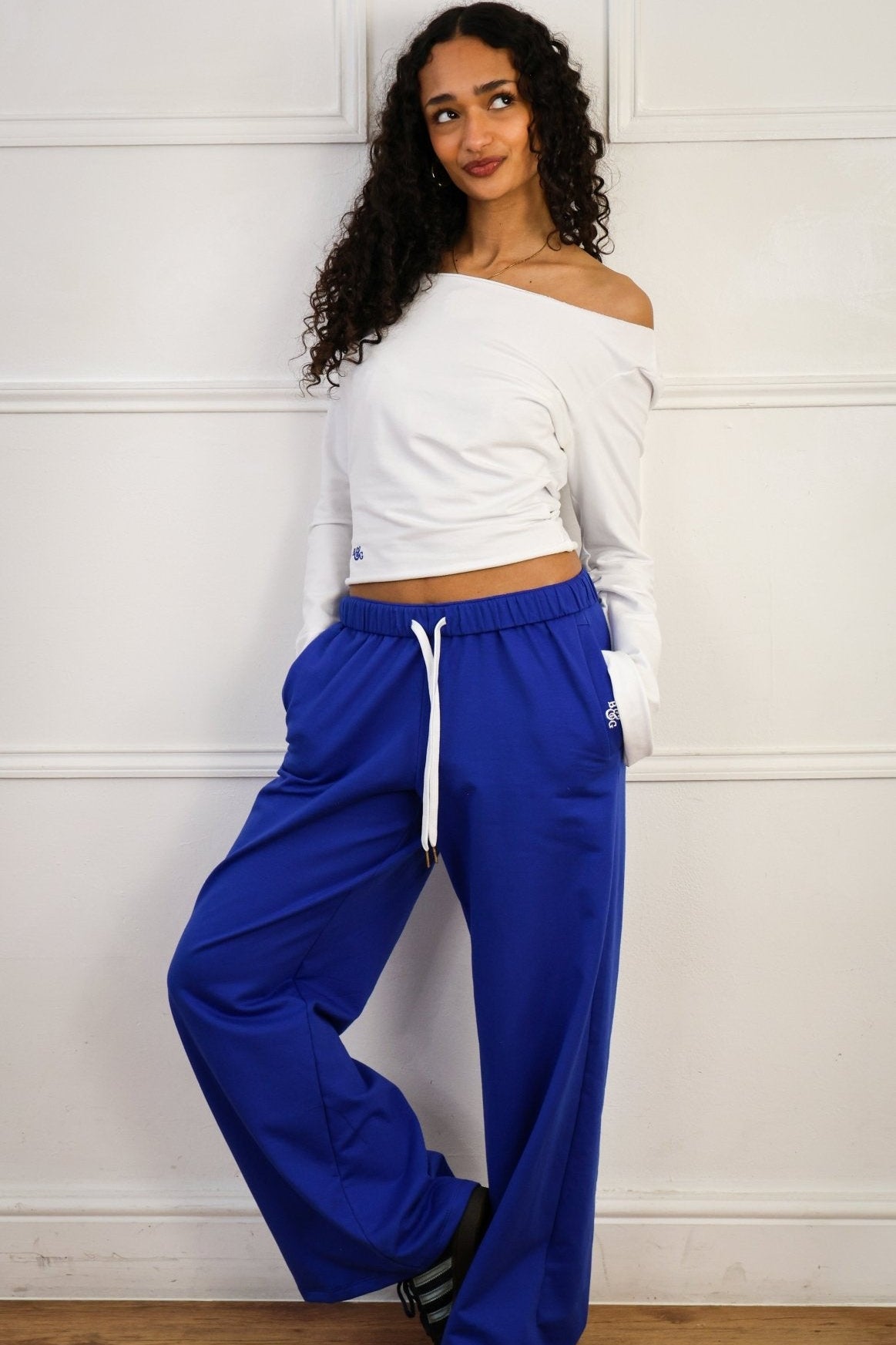 Tilly Wide Leg Joggers cobalt/white - Babble & Goose
