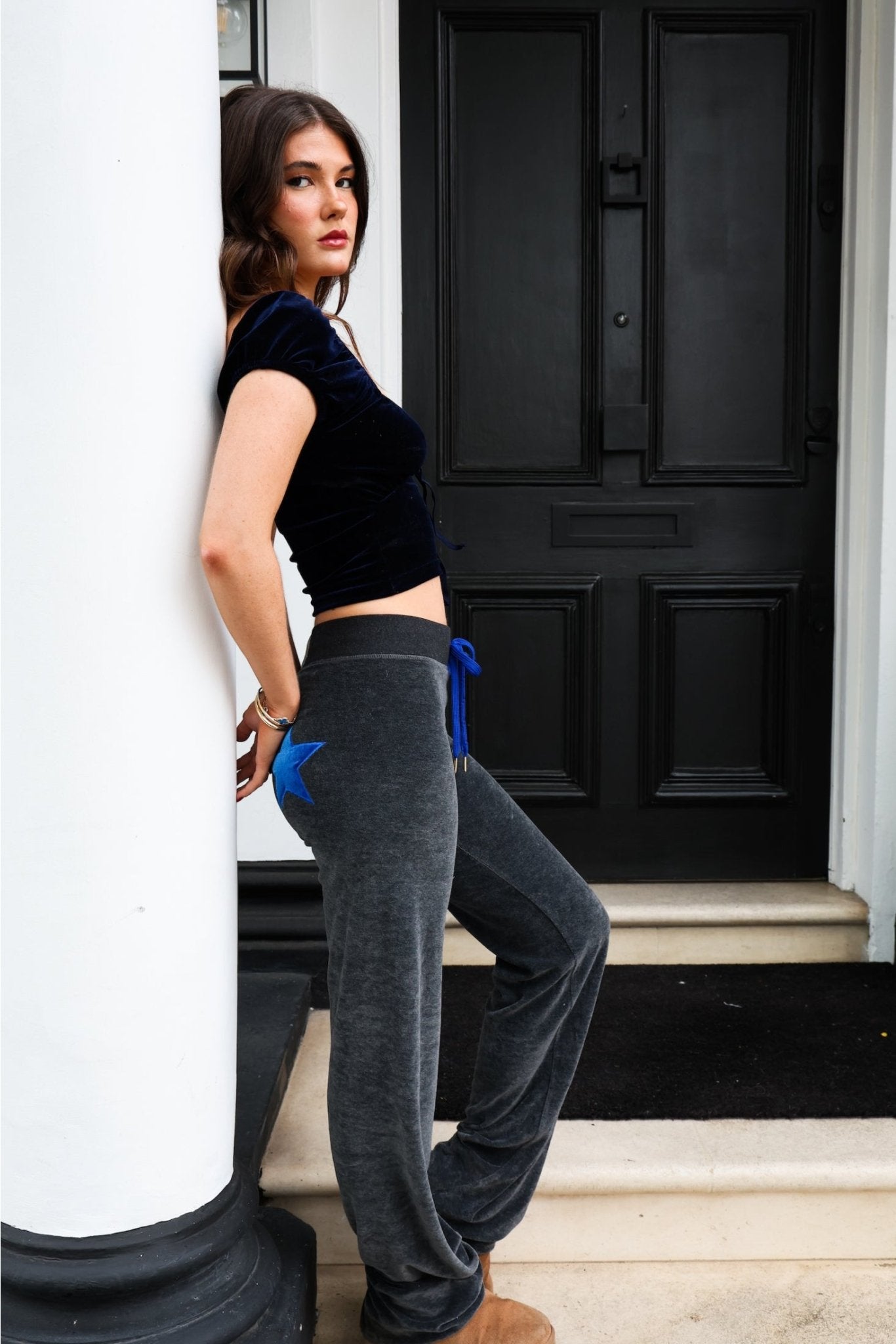 Velour Star Jogger Charcoal / Royal Blue - Babble & Goose