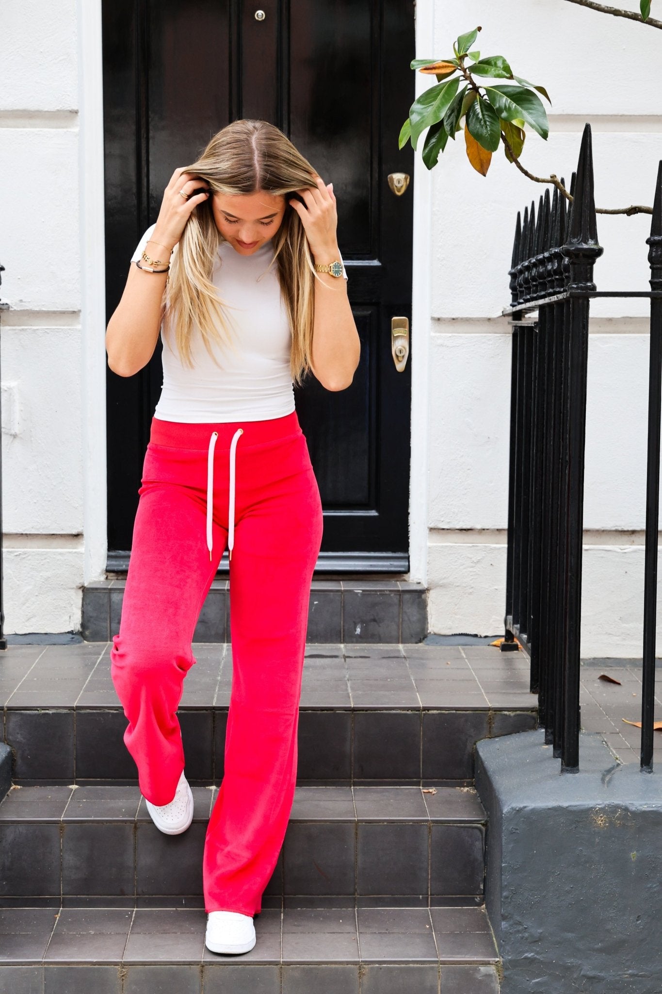 Velour Star Jogger Poppy / Pale Pink - Babble & Goose