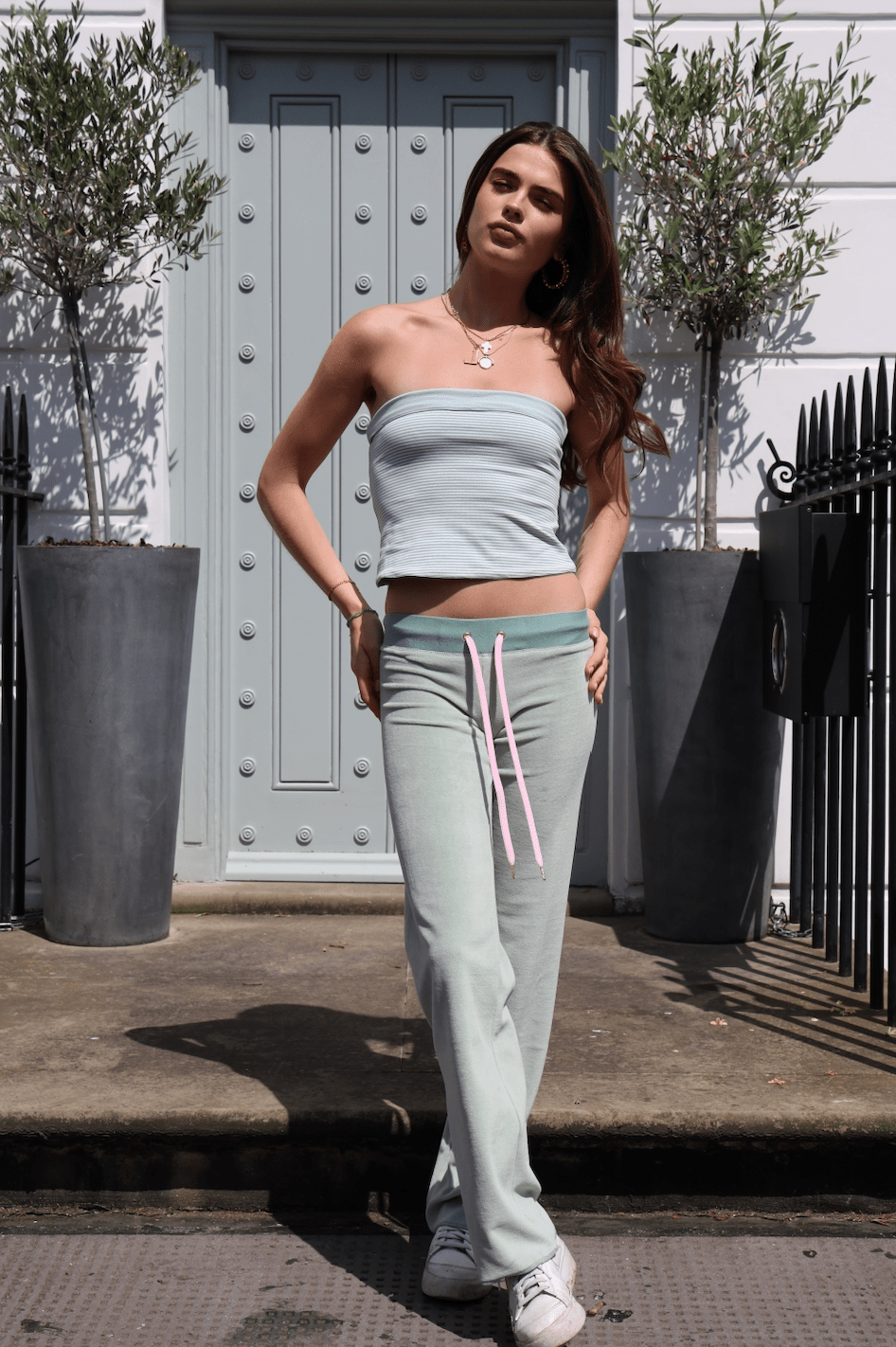 Velour Star Jogger Sage / Pale Pink - Babble & Goose