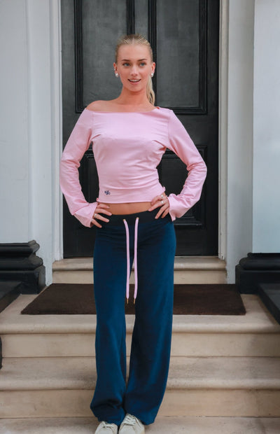 Allegra Campus Collection By Caitlin Navy & Pale Pink Velour Joggers