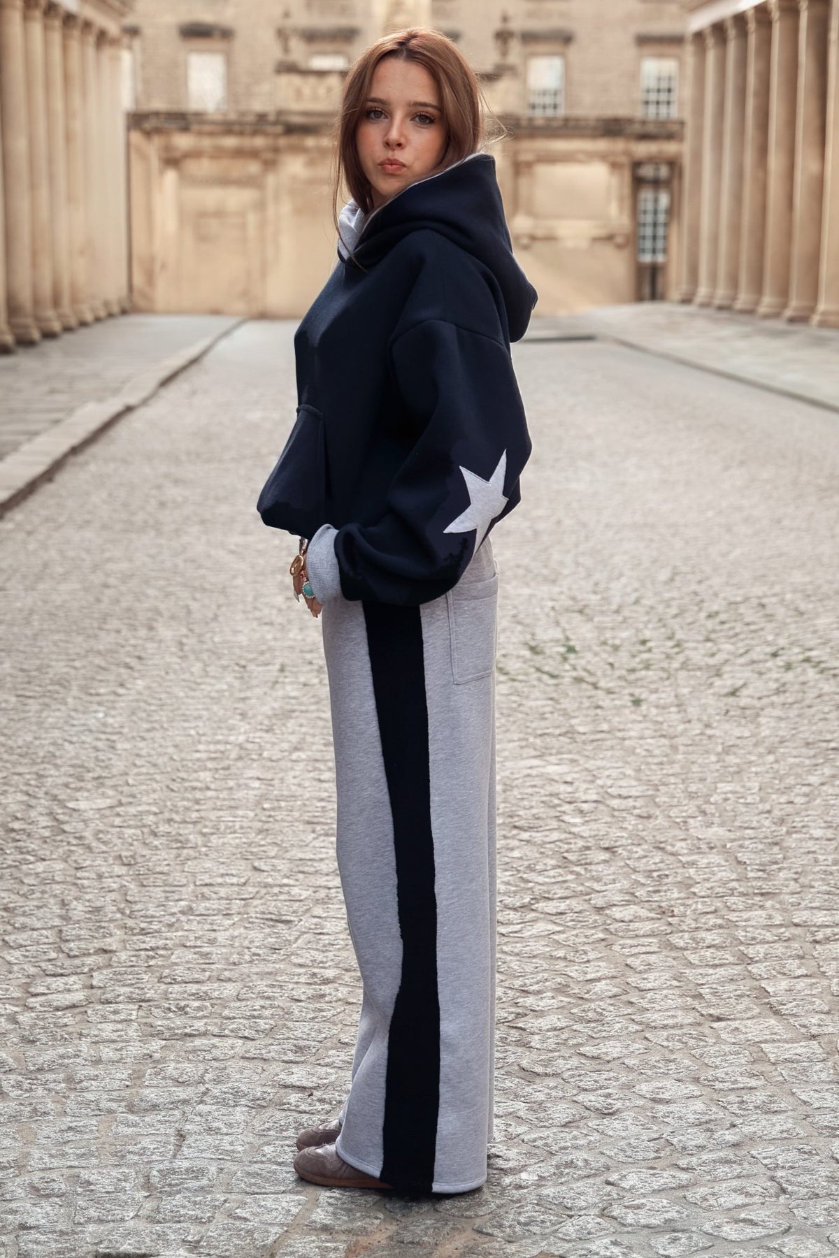 Daisy Jackson Light Grey Melange & Navy Jersey Joggers - Babble & Goose
