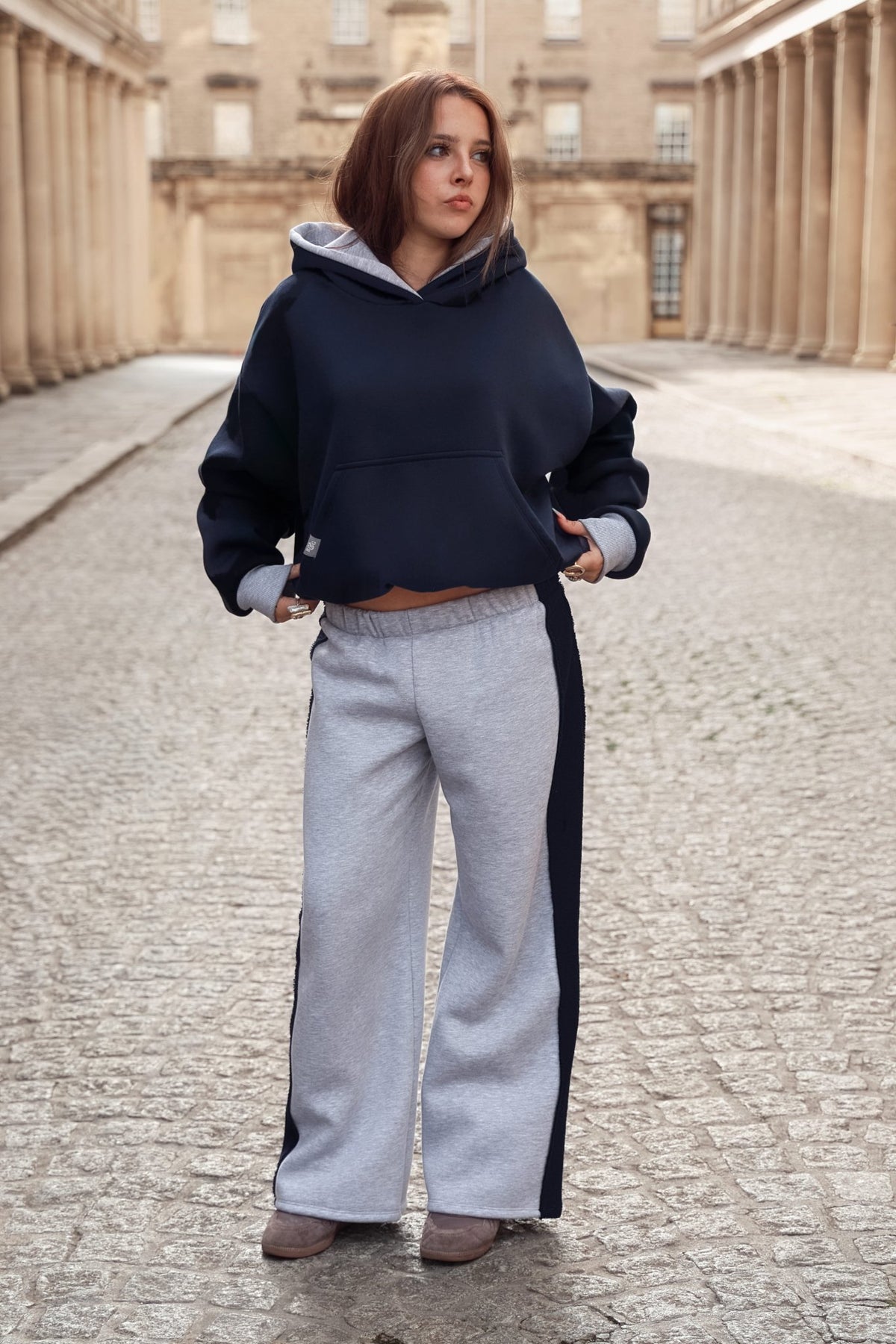 Daisy Jackson Light Grey Melange & Navy Jersey Joggers - Babble & Goose