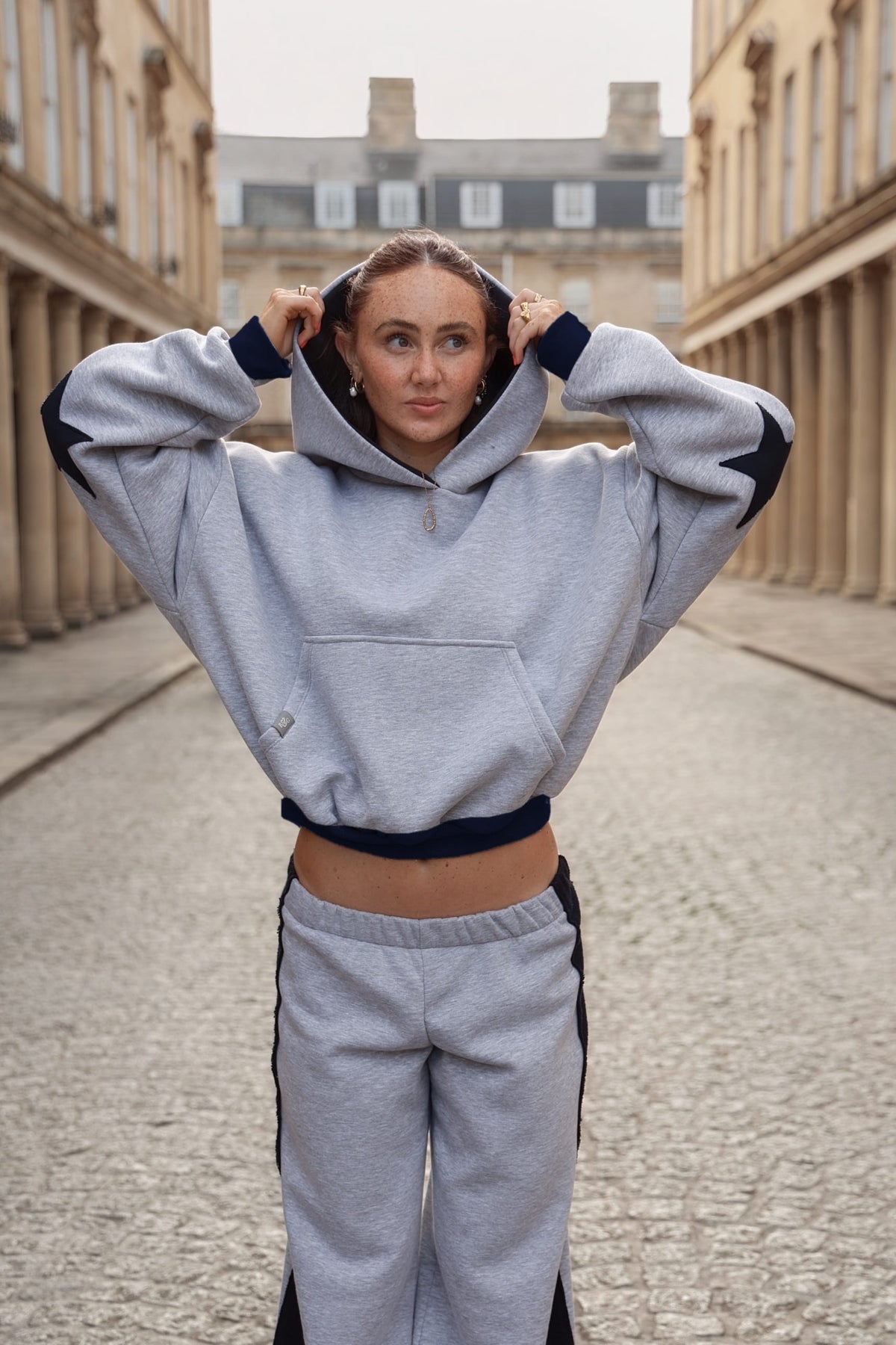 The Daisy Hoodie - Light Grey Melange & Dark Navy Jersey