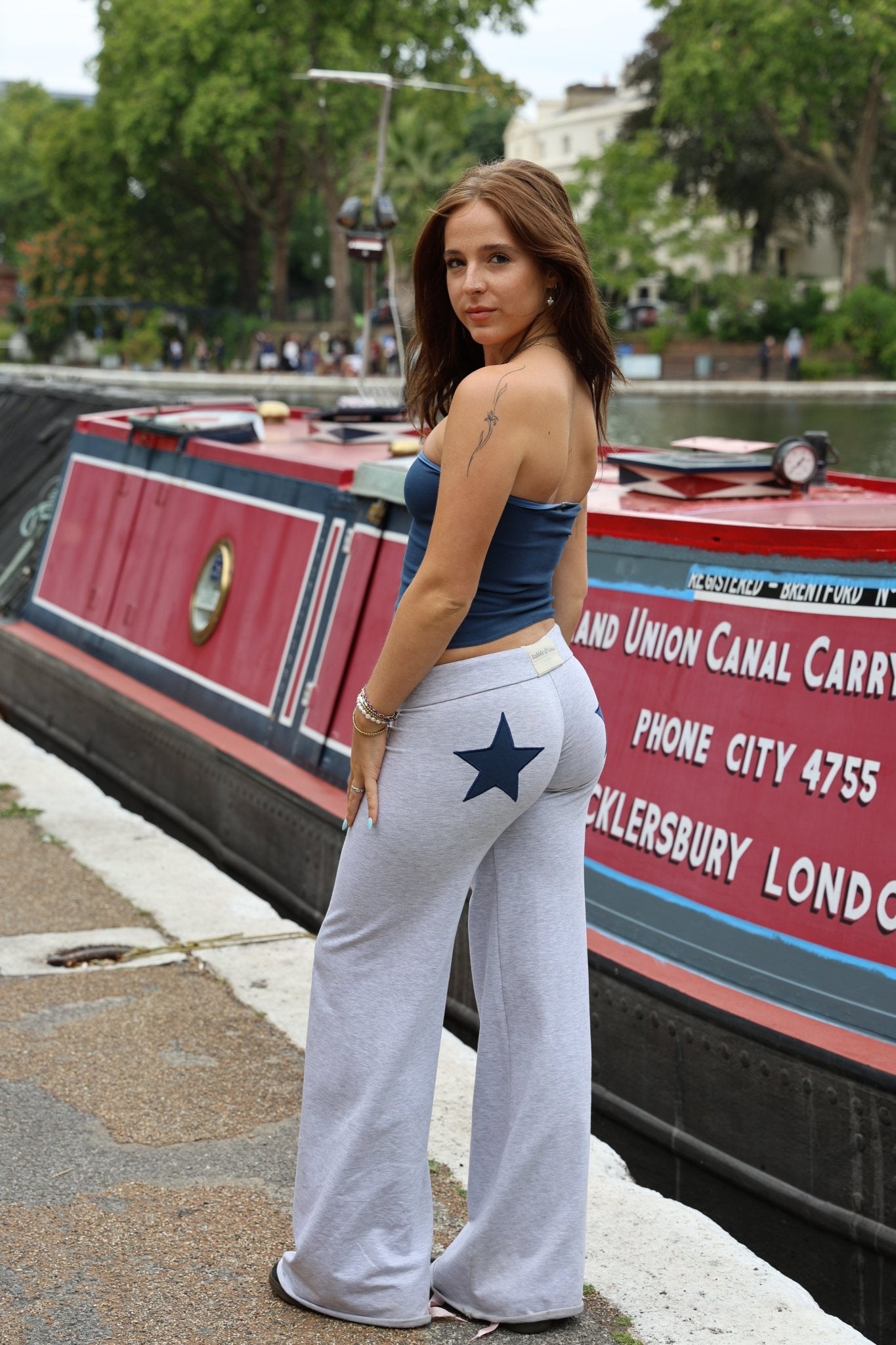 Jersey Star Jogger Light Grey / Navy - Babble & Goose