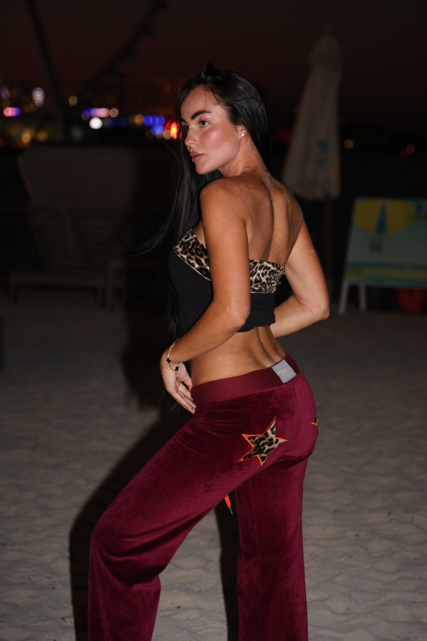 Leila Leopard Star Joggers - Bordeaux/Orange - Babble & Goose