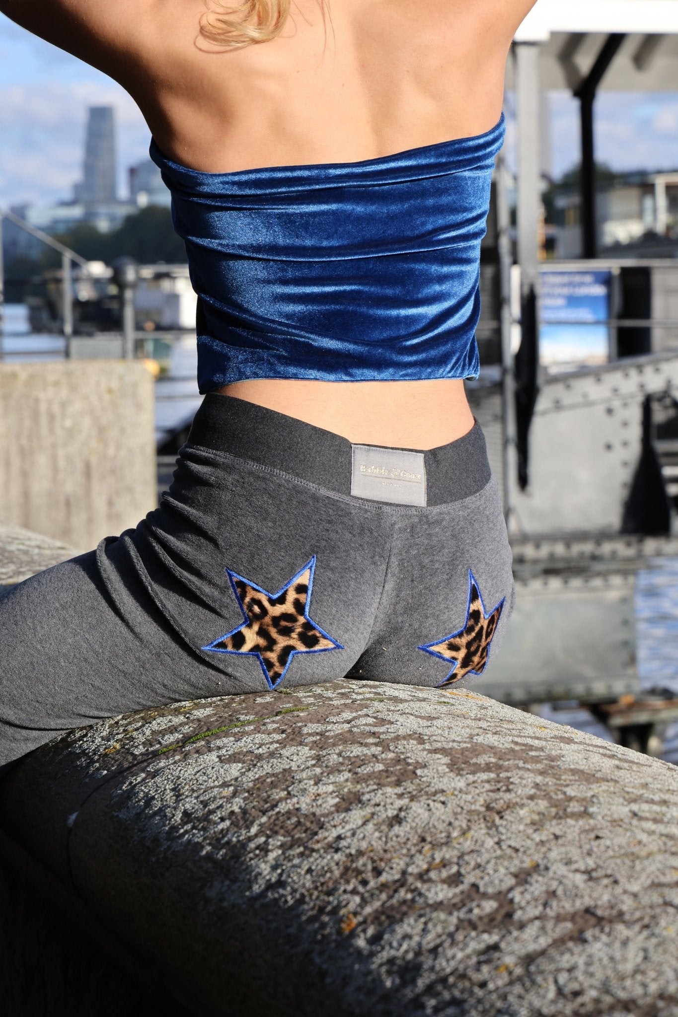 Leila Leopard Star Joggers - Charcoal/Royal Blue - Babble & Goose