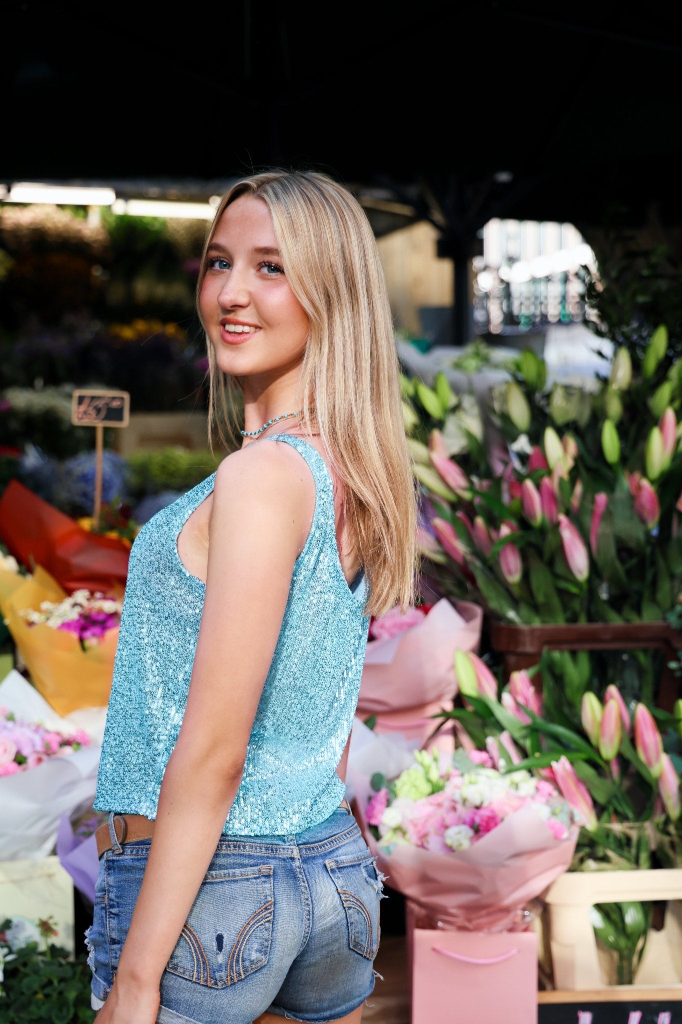Rosa Sequin Vest Top - Pale Blue - Babble & Goose