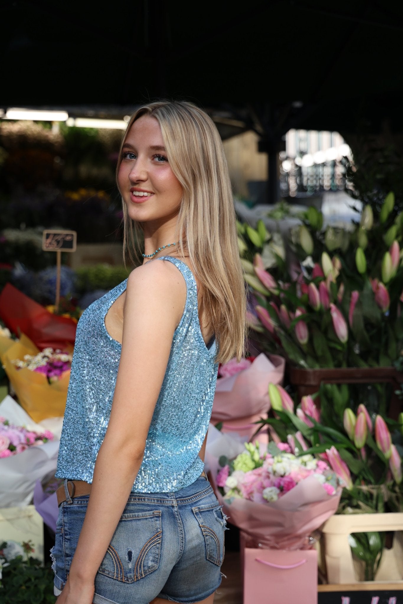 Rosa Sequin Vest Top - Pale Blue - Babble & Goose