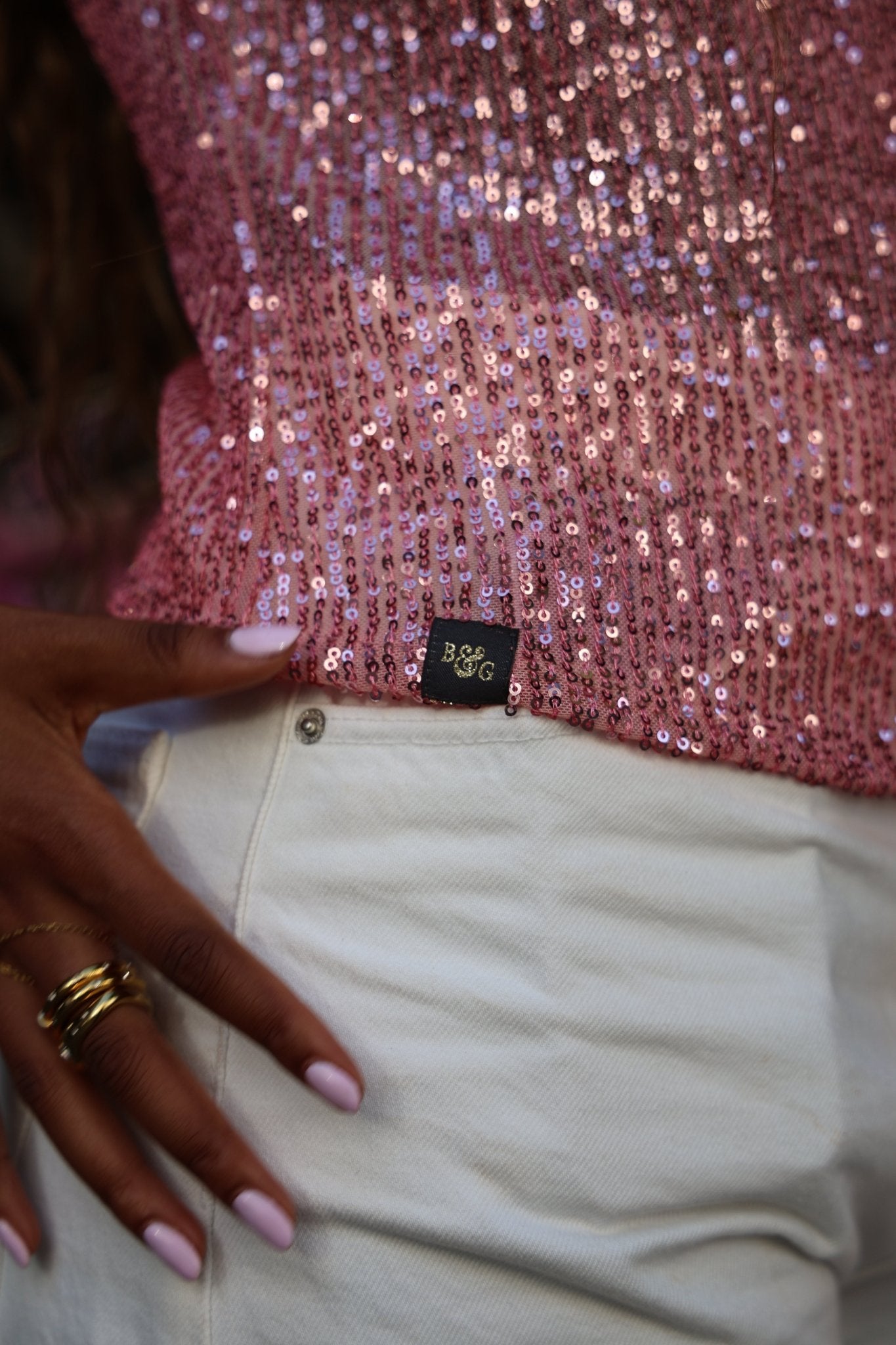 Rosa Sequin Vest Top - Pale Pink - Babble & Goose