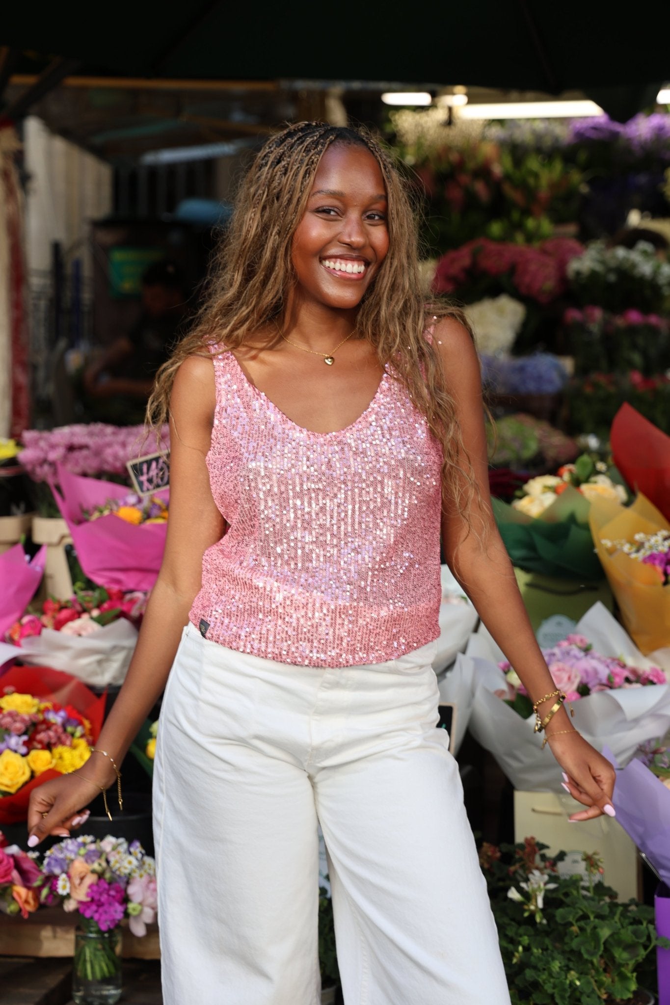 Rosa Sequin Vest Top - Pale Pink - Babble & Goose
