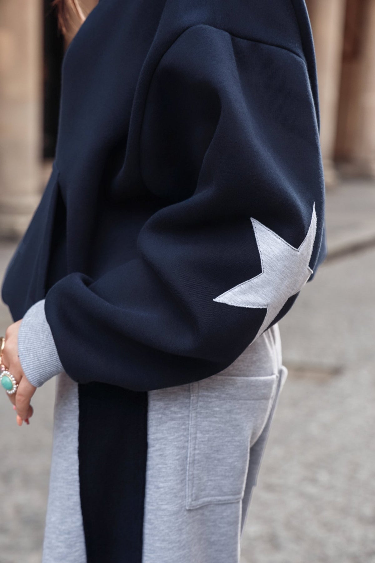 The Daisy Hoodie - Dark Navy & Light Grey Melange Jersey - Babble & Goose