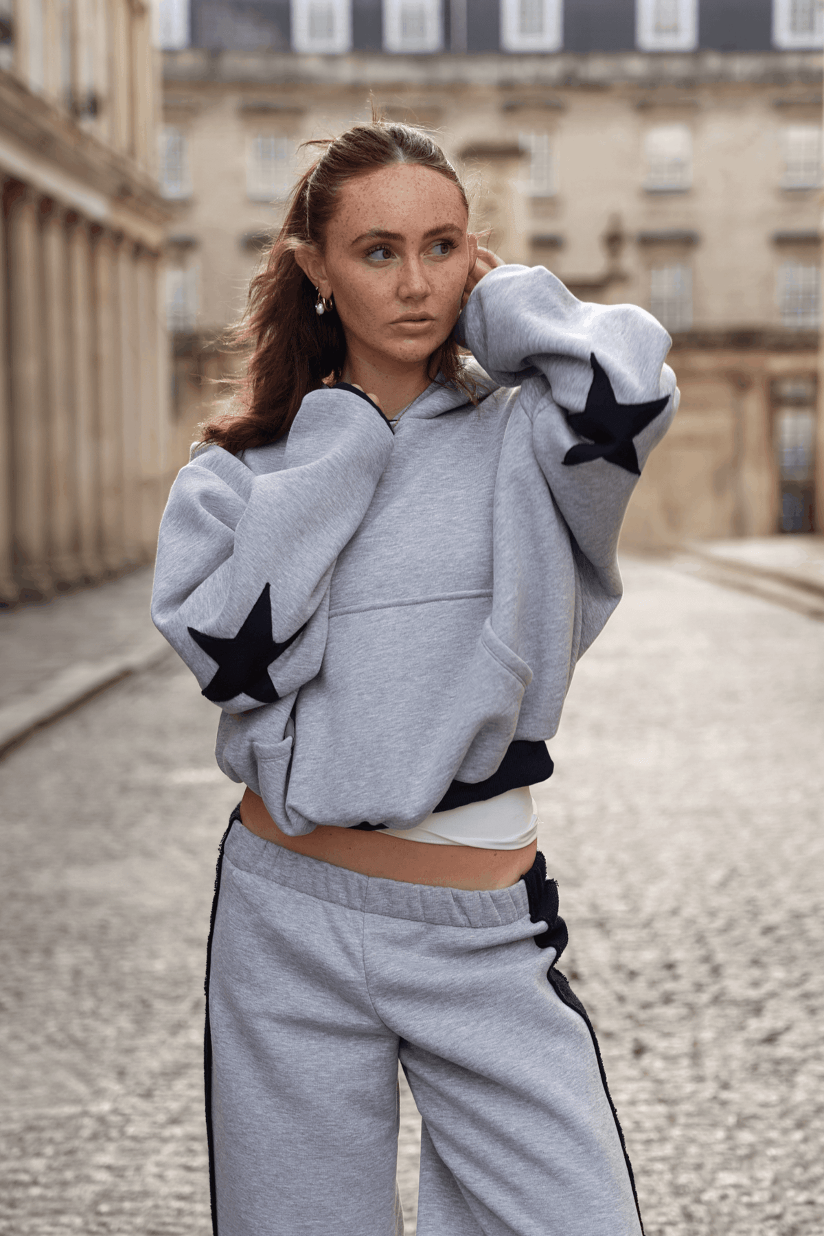The Daisy Hoodie - Light Grey Melange & Dark Navy Jersey - Babble & Goose