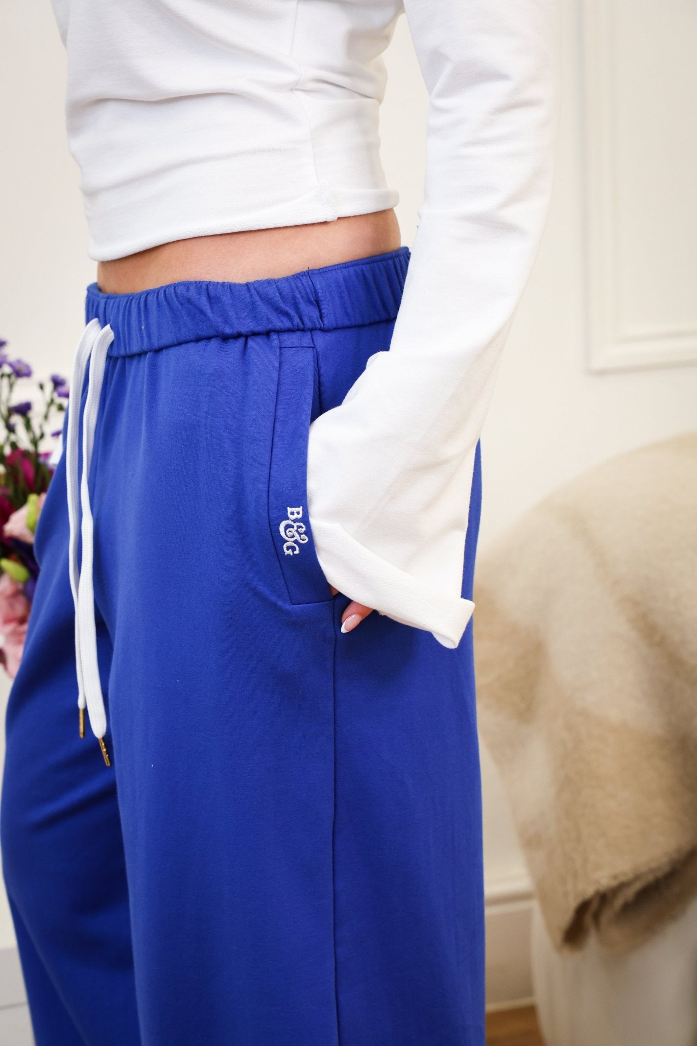 Tilly Wide Leg Joggers cobalt/white - Babble & Goose