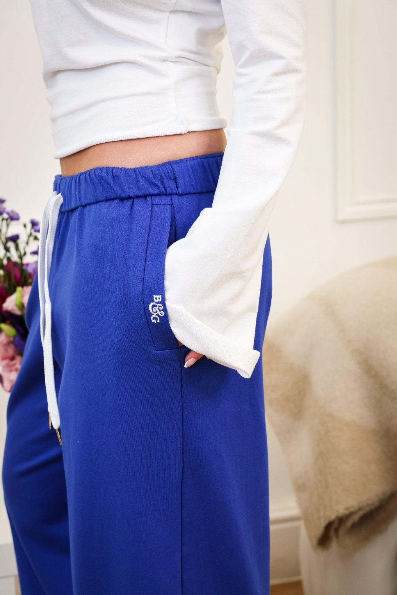 Tilly Wide Leg Joggers cobalt/white - Babble & Goose